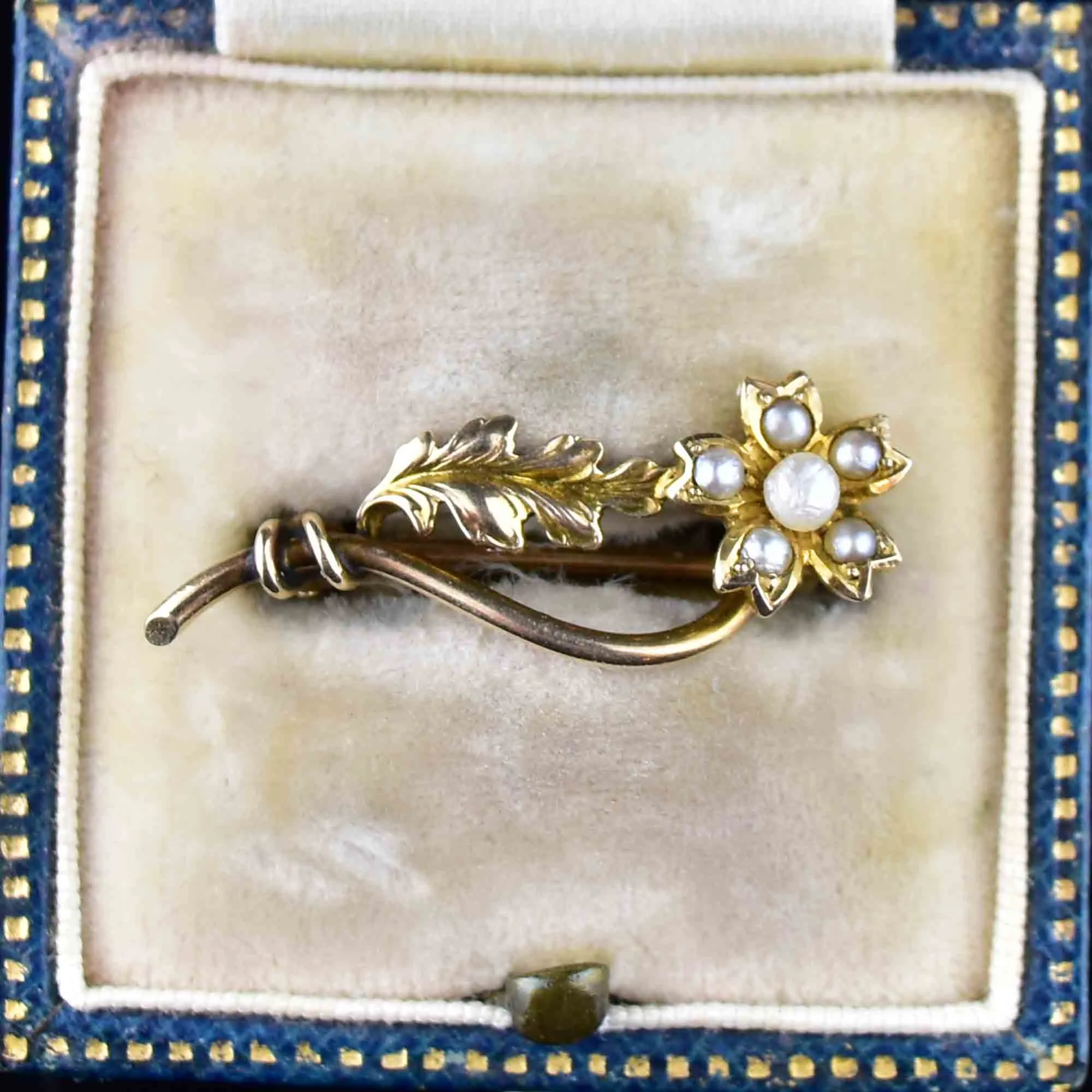 10K Gold Pearl Forget Me Not Flower Brooch