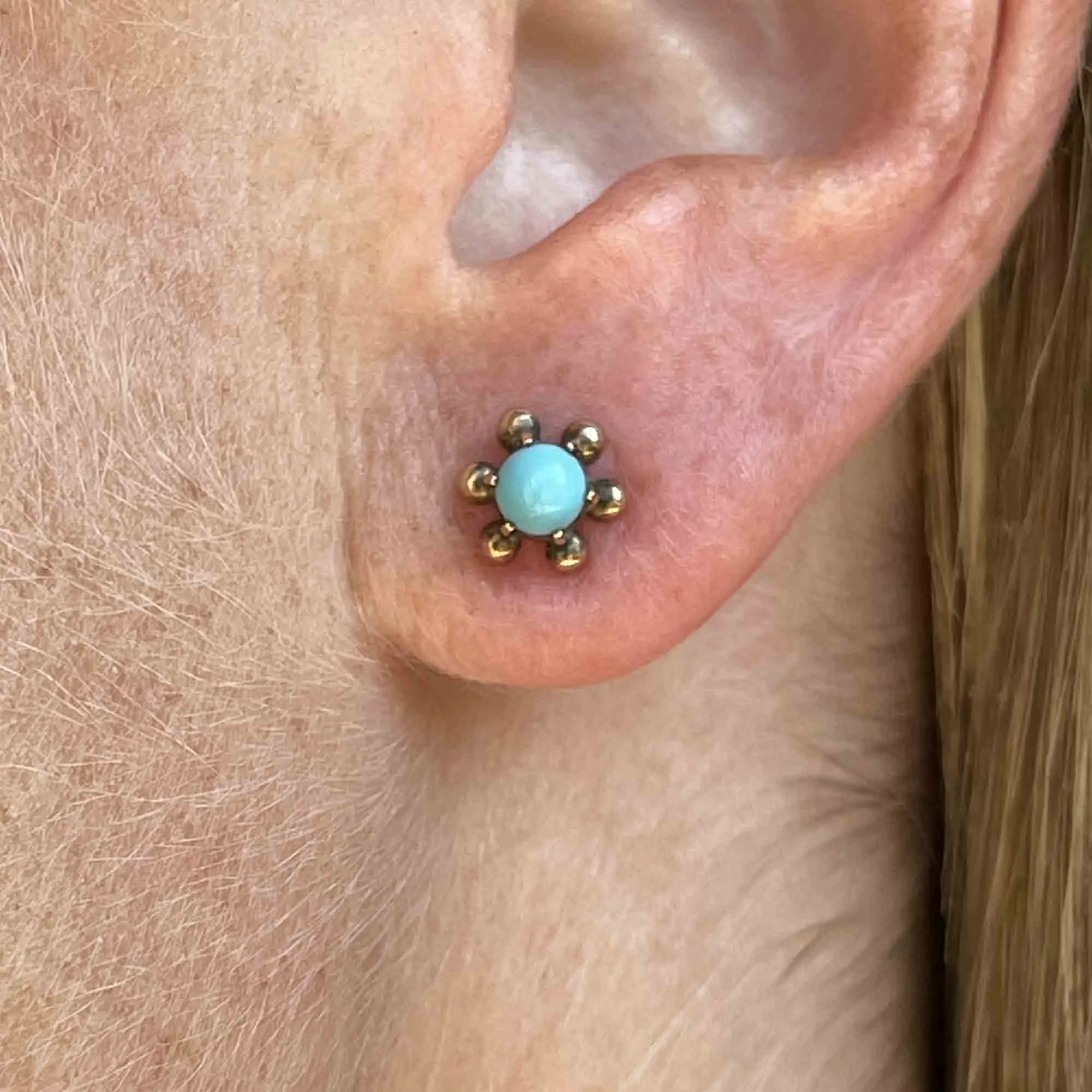 10K Rose Gold Sleeping Beauty Turquoise Stud Earrings