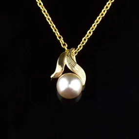 14K Gold Gray Pearl Pendant Necklace