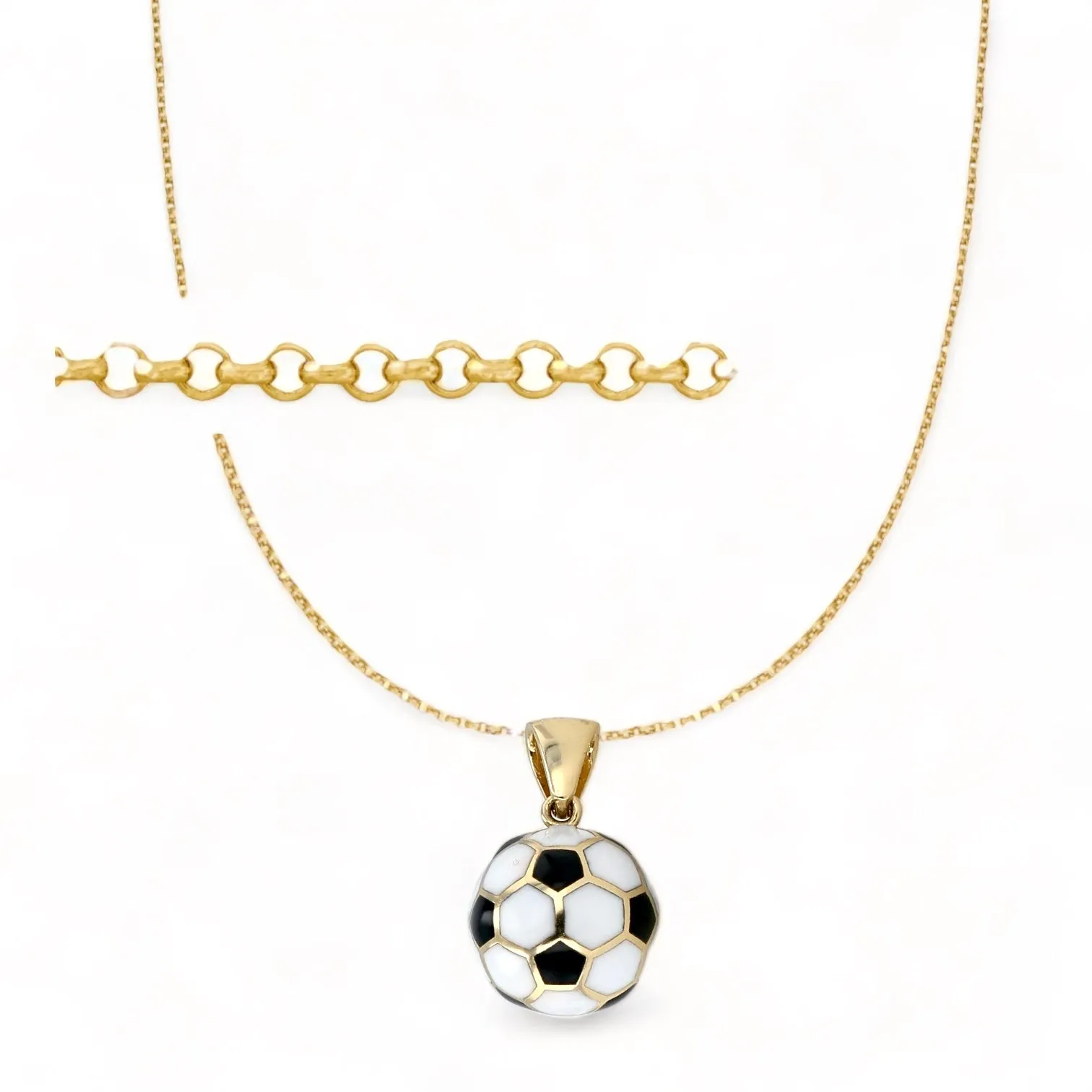 14K Yellow gold rollo chain football ball pendant -224802