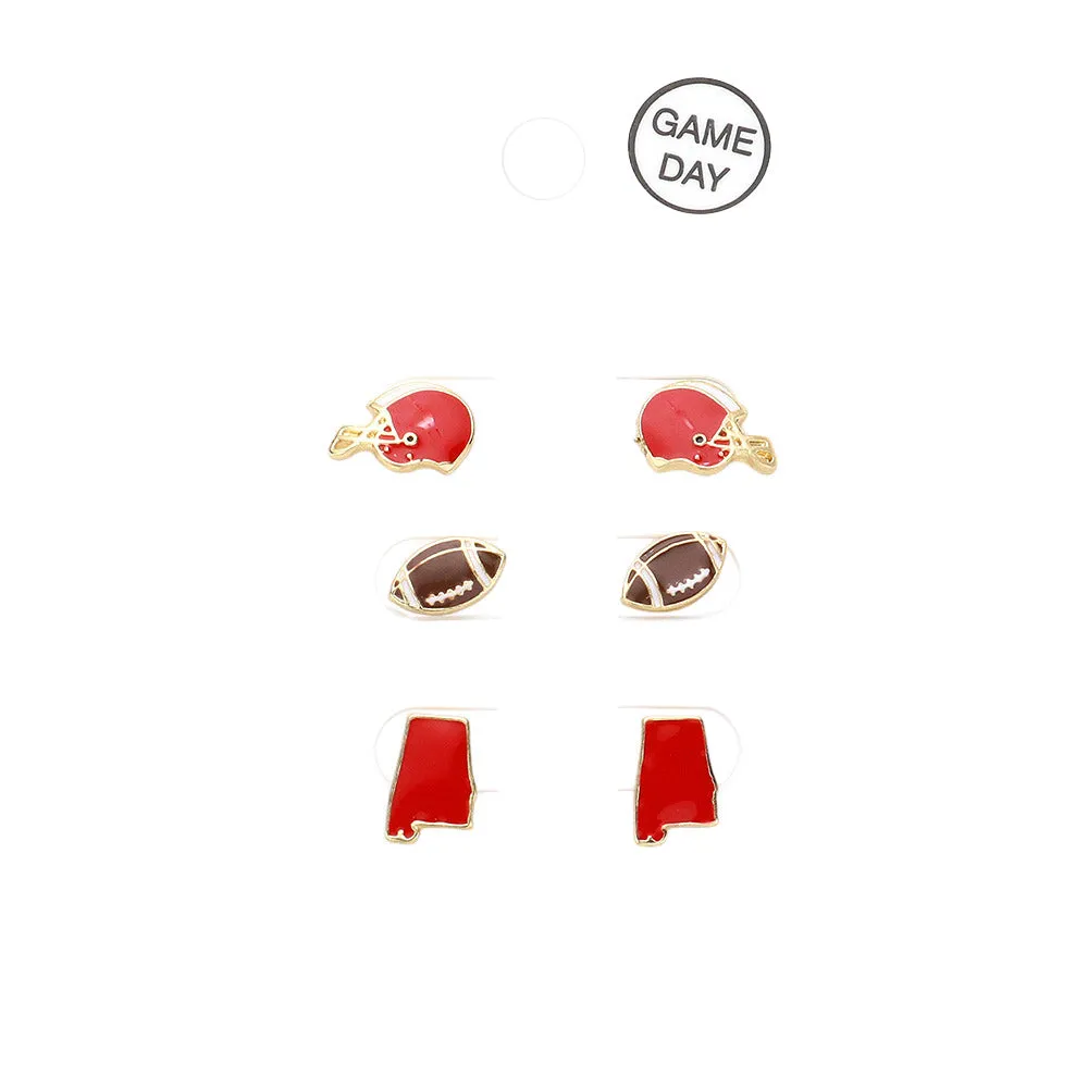 3Pairs Game Day University of Alabama Football Stud Earrings