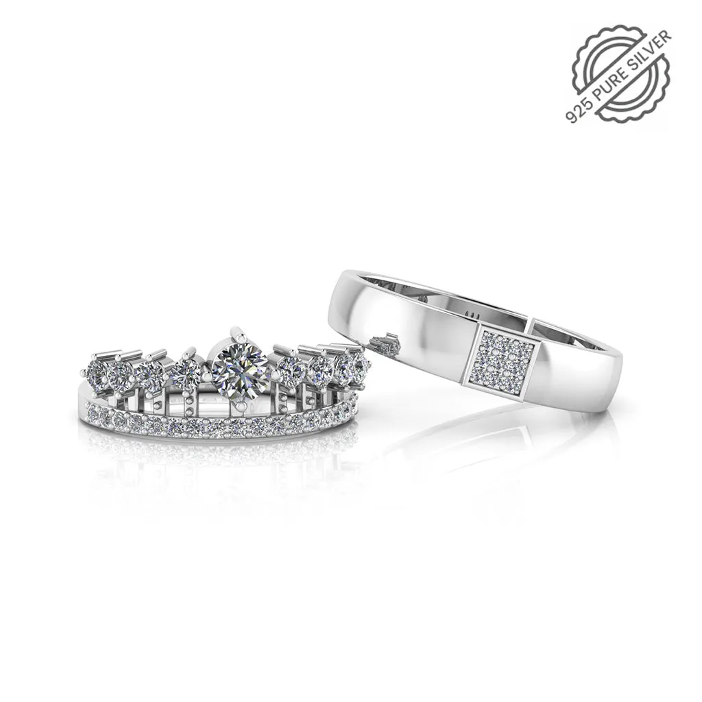 925 Pure Starling Silver Elizabeth's Crown Special and Classy Status Special Couple's Ring