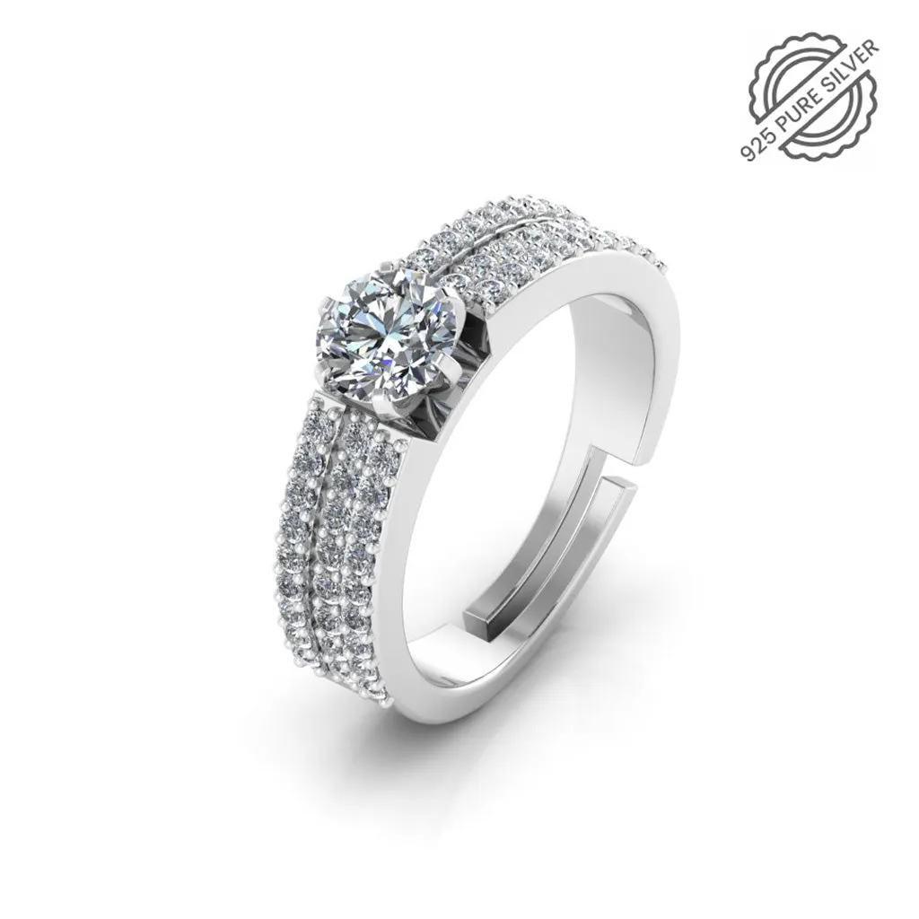 925 Pure Starling Silver Triple Lair Solitaire Ring for Ladies