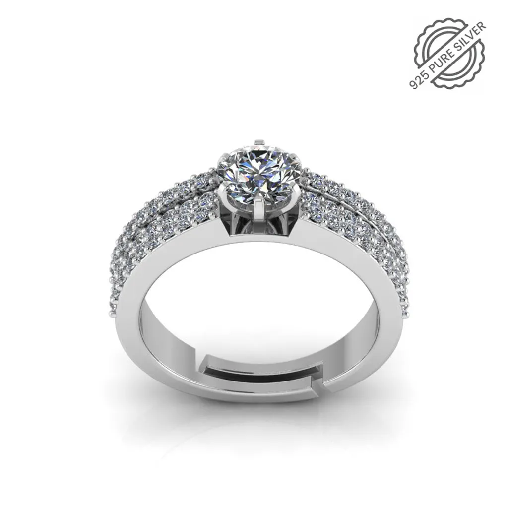 925 Pure Starling Silver Triple Lair Solitaire Ring for Ladies