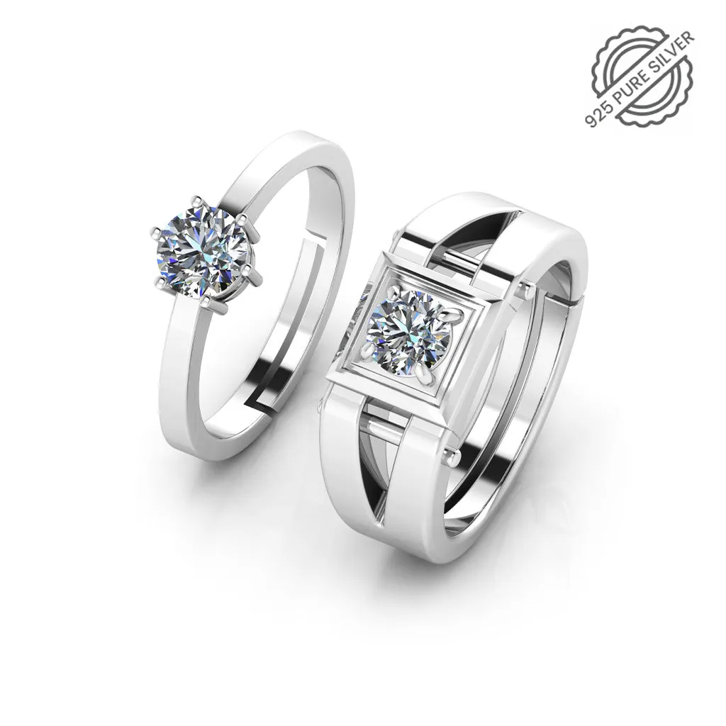 925 Pure Sterling Silver Solitaire and Stardom Mens Couple's Ring