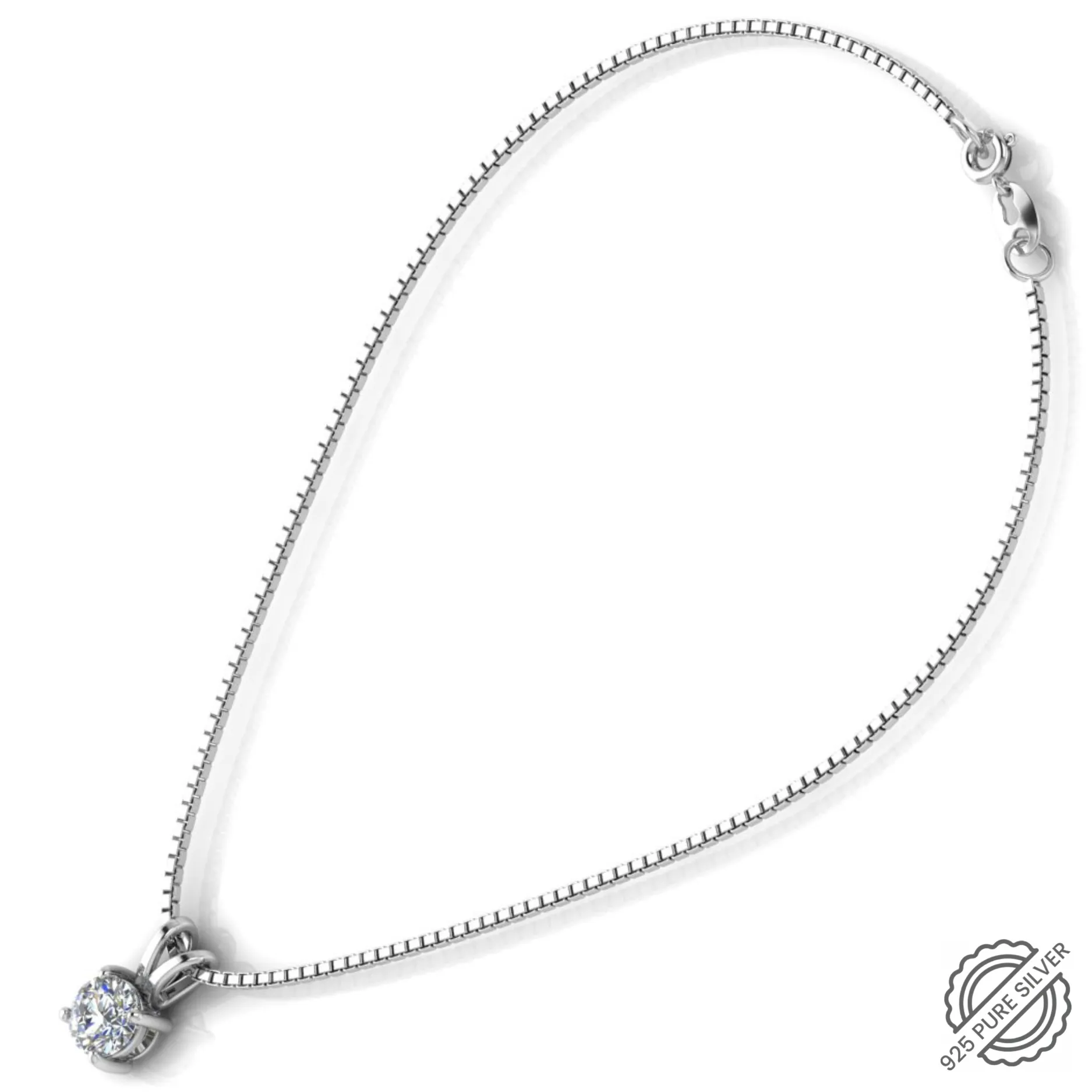 925 Sterling Silver Solitaire Pendant with Pure Silver Link Chain