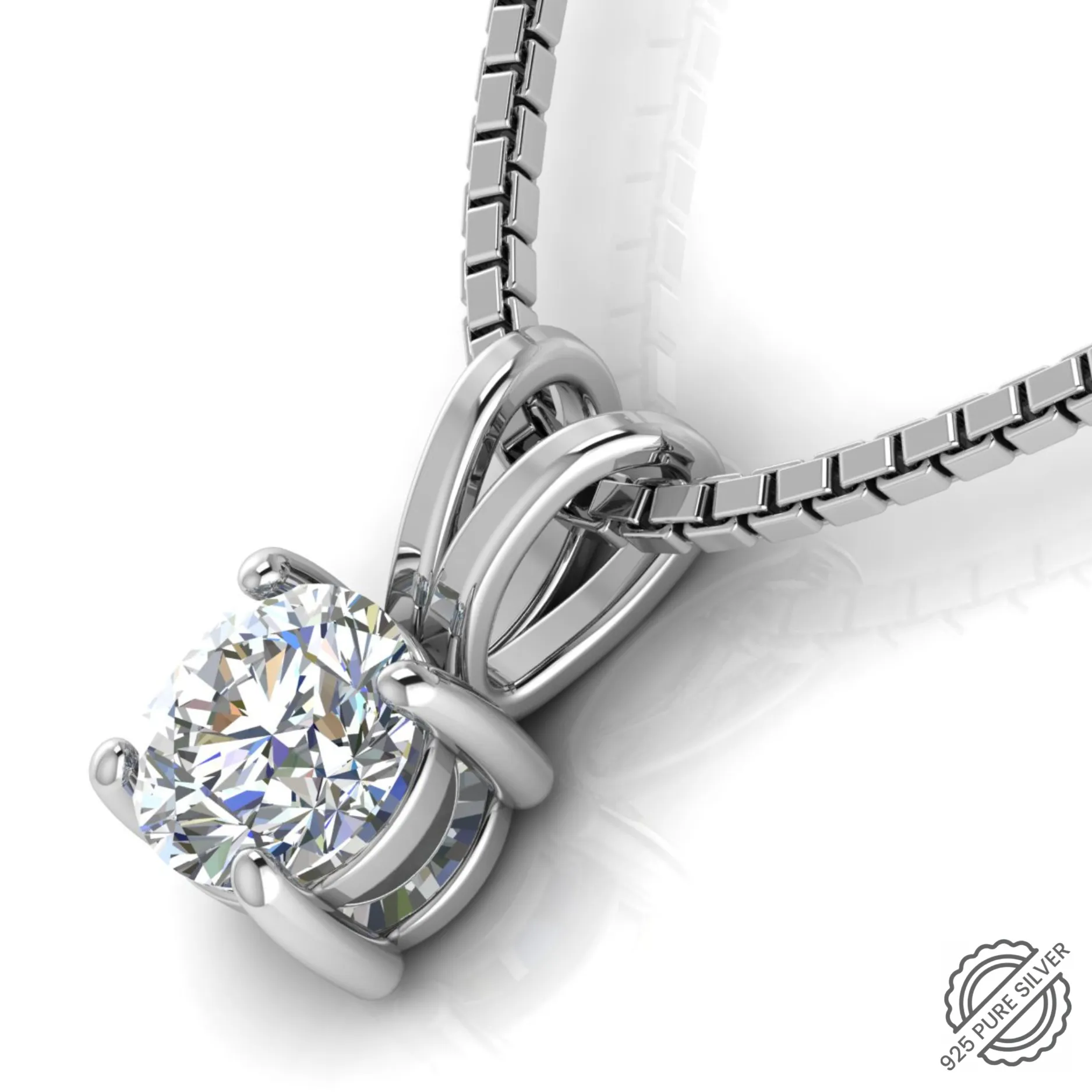 925 Sterling Silver Solitaire Pendant with Pure Silver Link Chain