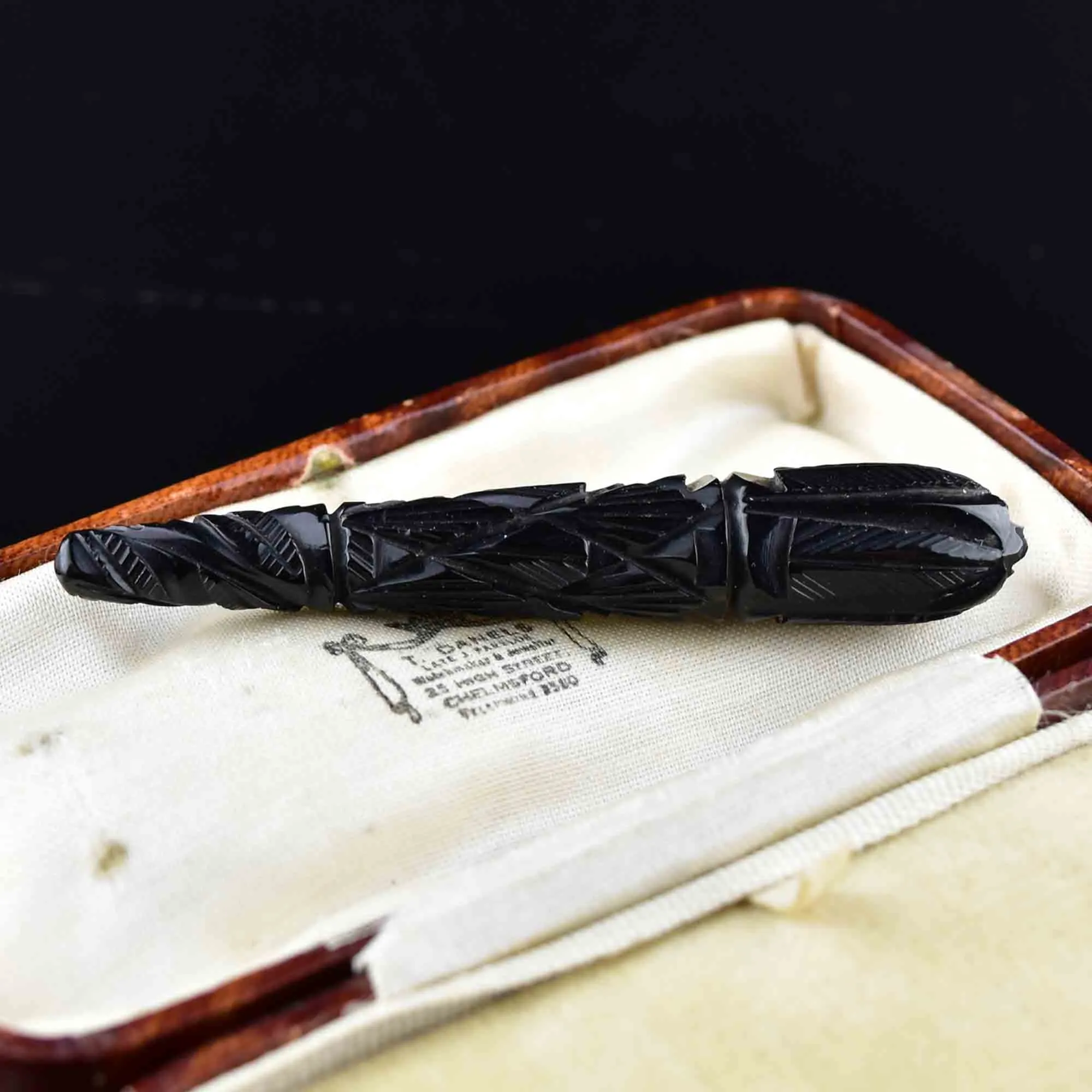 Antique Carved Whitby Jet Victorian Brooch