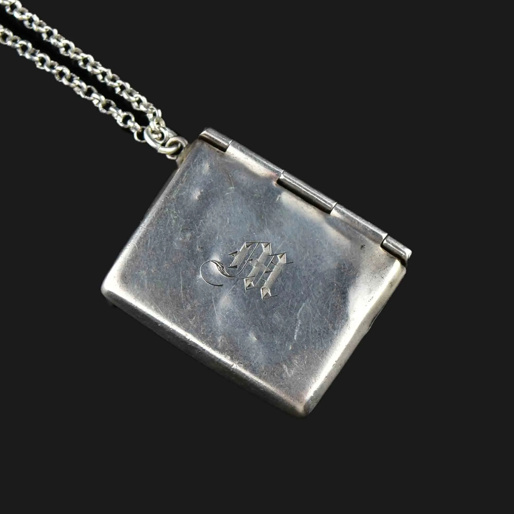 Antique Edwardian Silver Stamp Holder Pendant Necklace