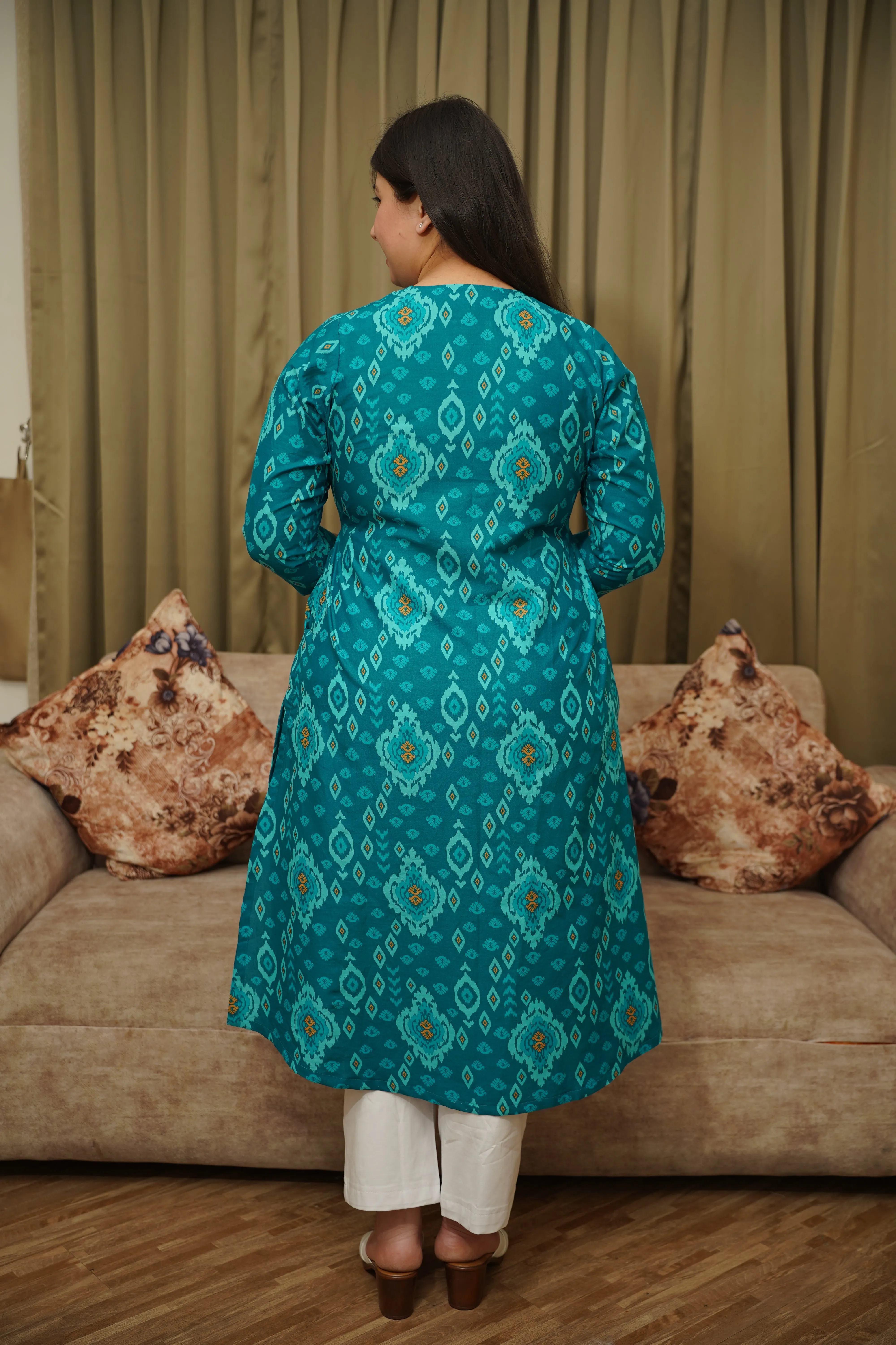 Blue Jade A-line Cotton Kurta