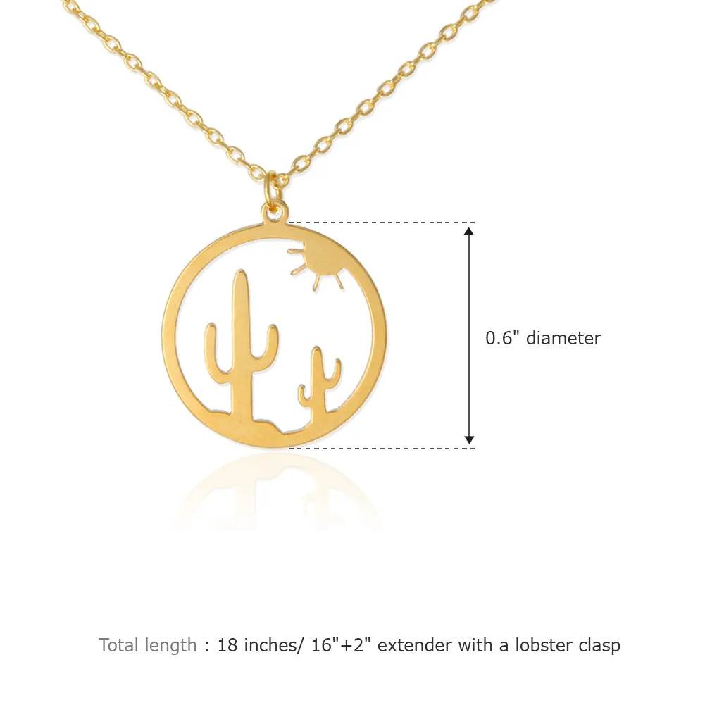 CUTOUT DISC Sun and Cactus  Necklace