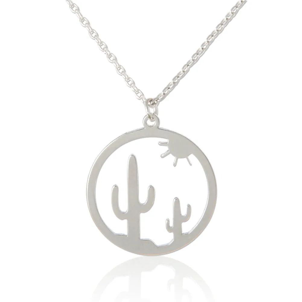 CUTOUT DISC Sun and Cactus  Necklace