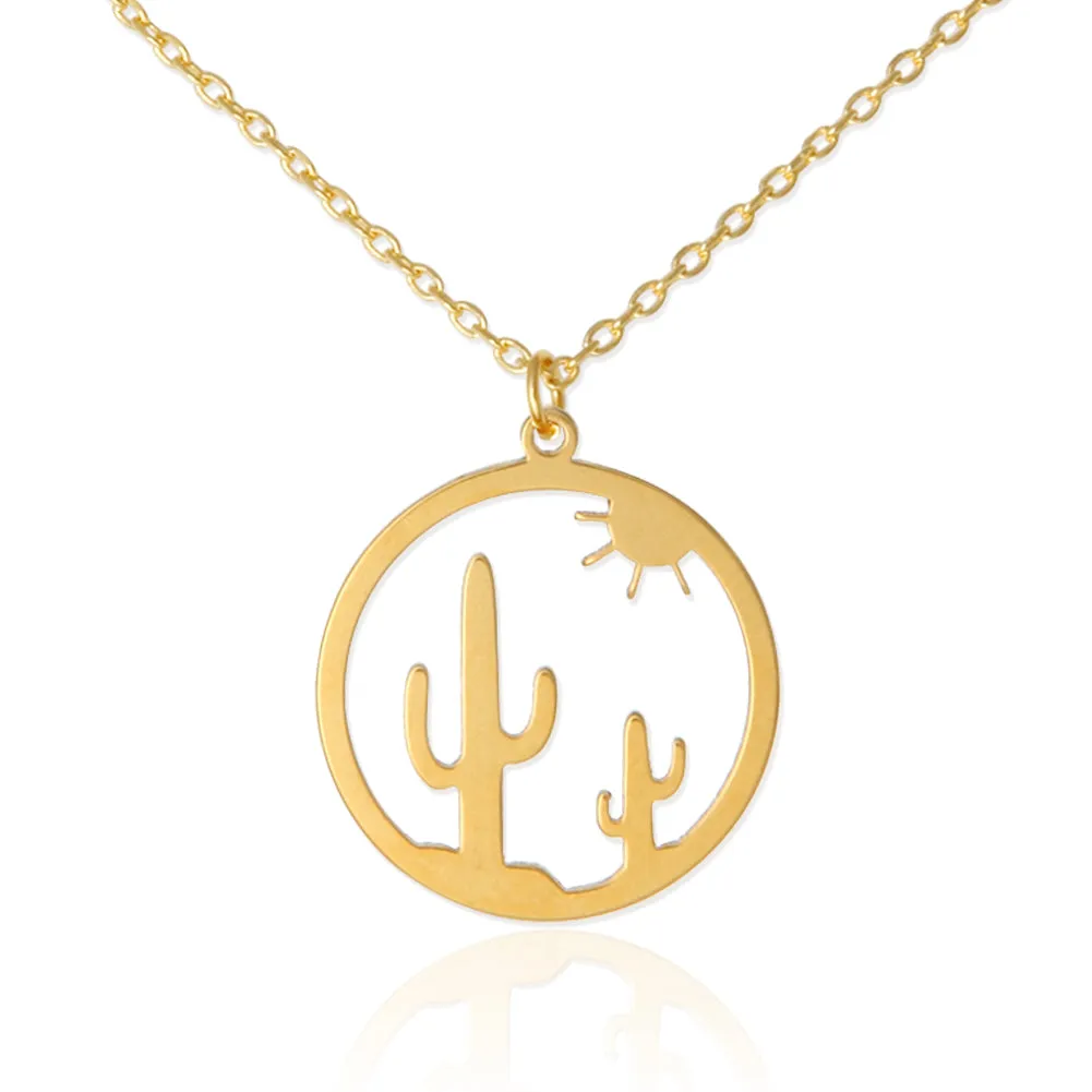 CUTOUT DISC Sun and Cactus  Necklace