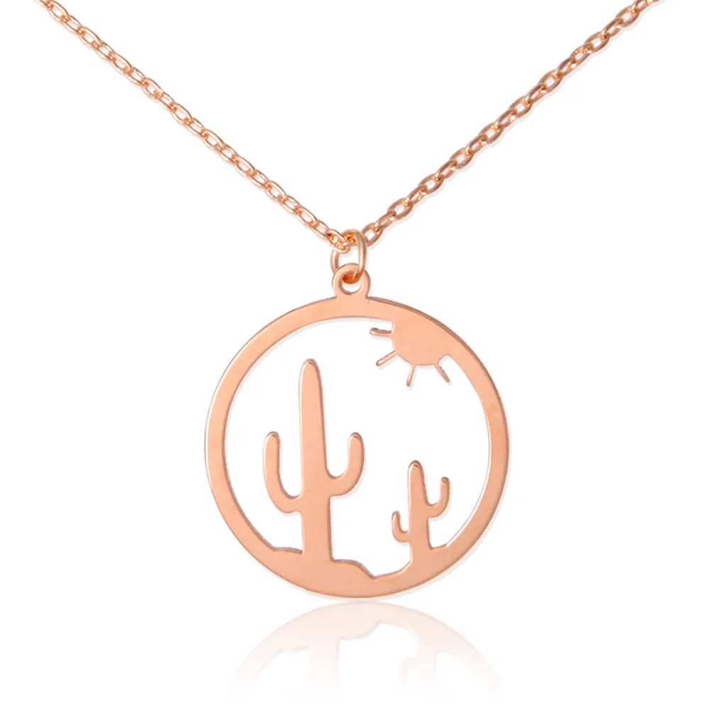 CUTOUT DISC Sun and Cactus  Necklace