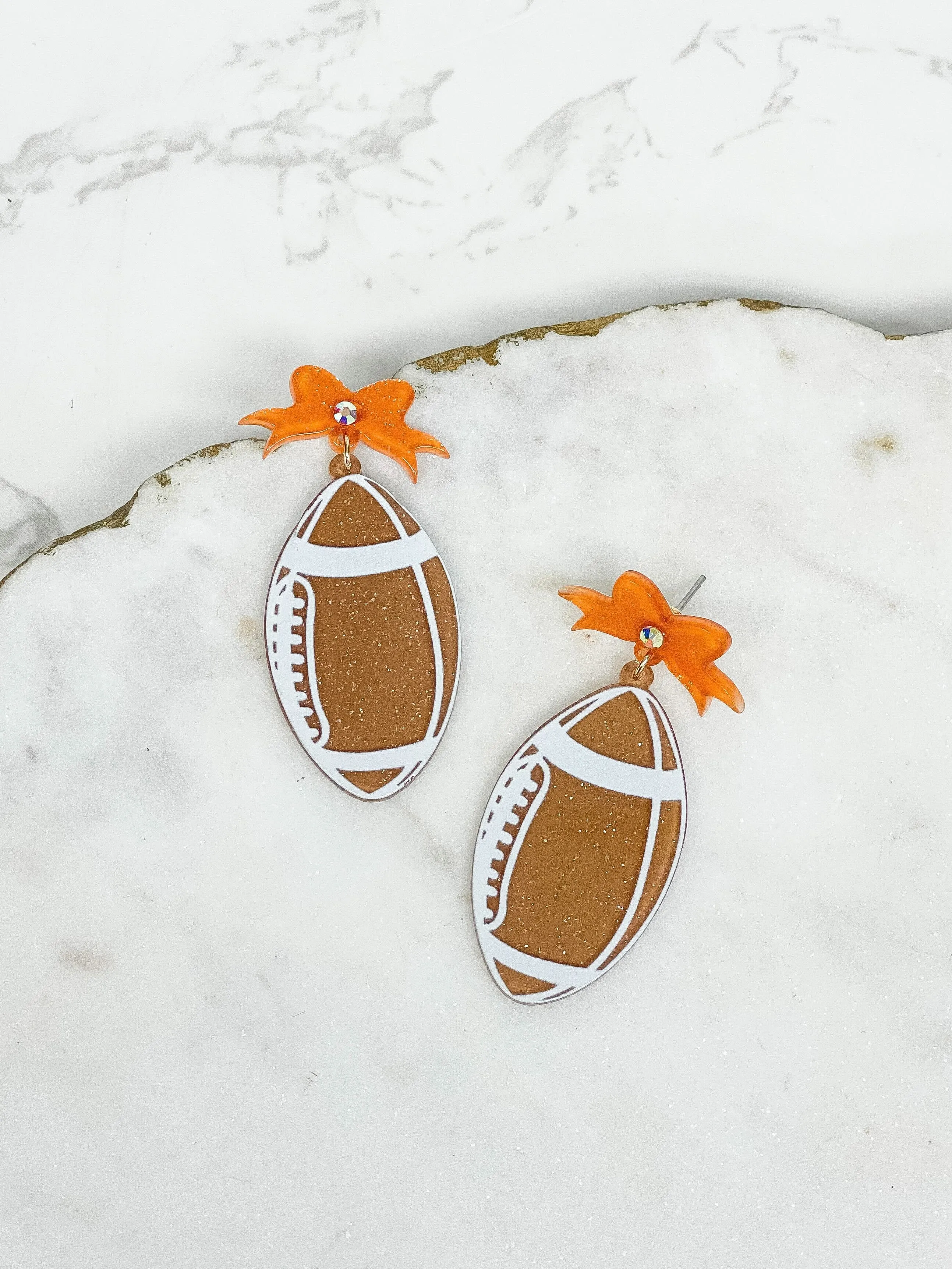 Football Bow Drop Earrings - Brown