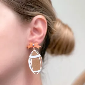 Football Bow Drop Earrings - Brown