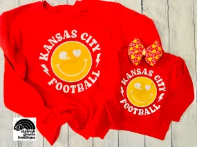 Kansas City Football Smiley Sweatshirt | Toddler Youth Adult | RED FRIDAY