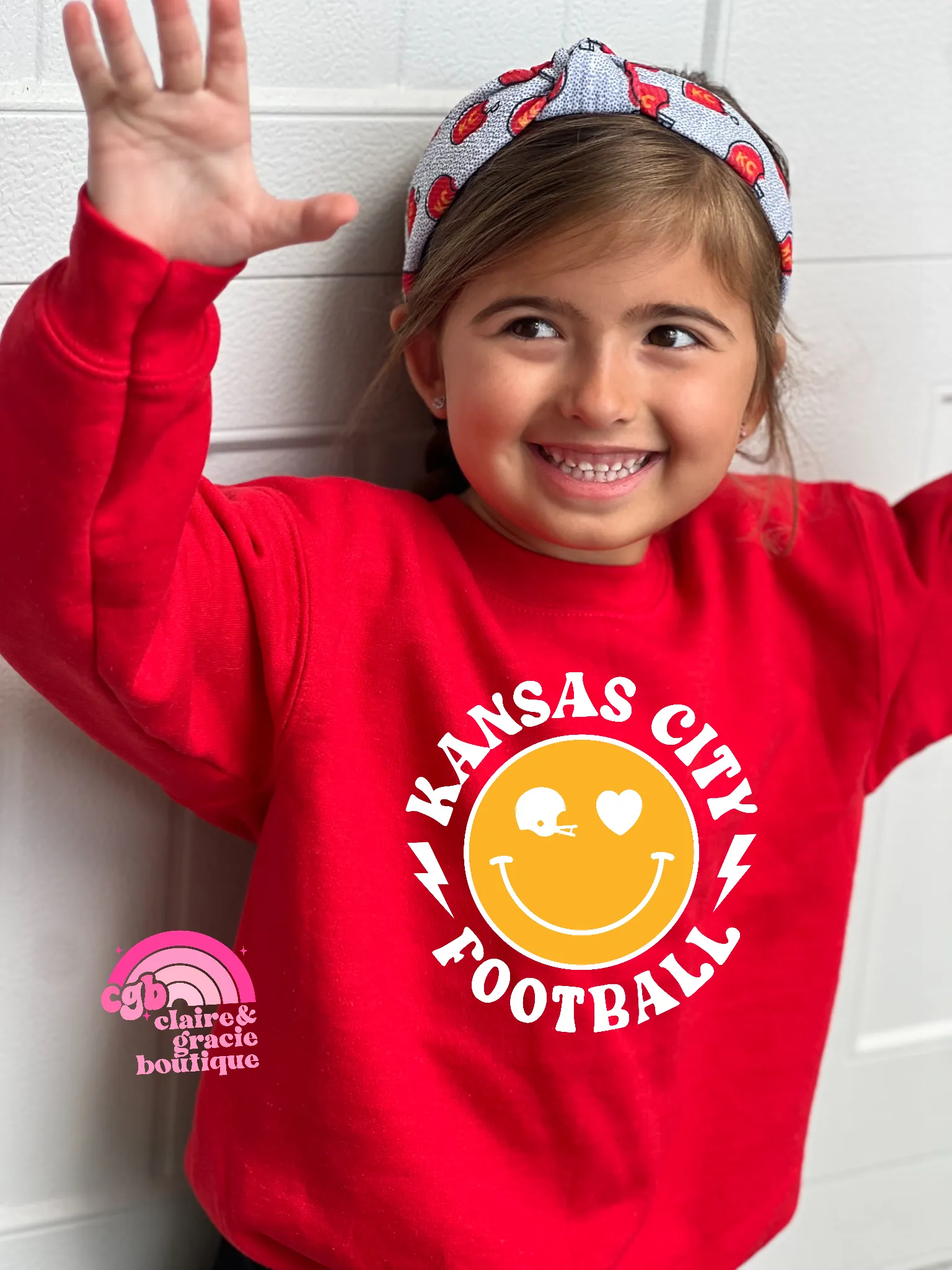 Kansas City Football Smiley Sweatshirt | Toddler Youth Adult | RED FRIDAY