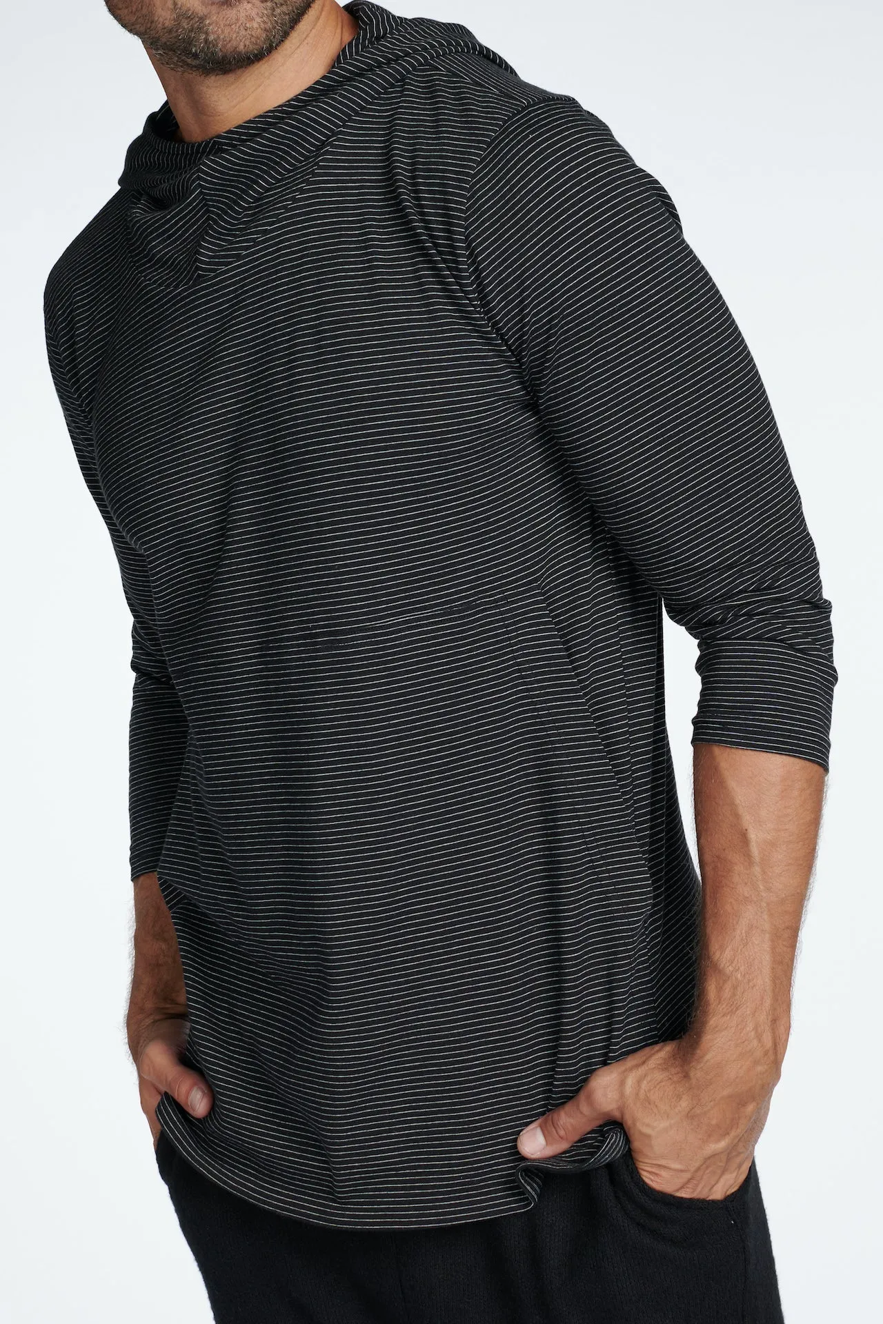 Men's 3/4 Sleeve Cowl Neck Visor Stripe Hoodie