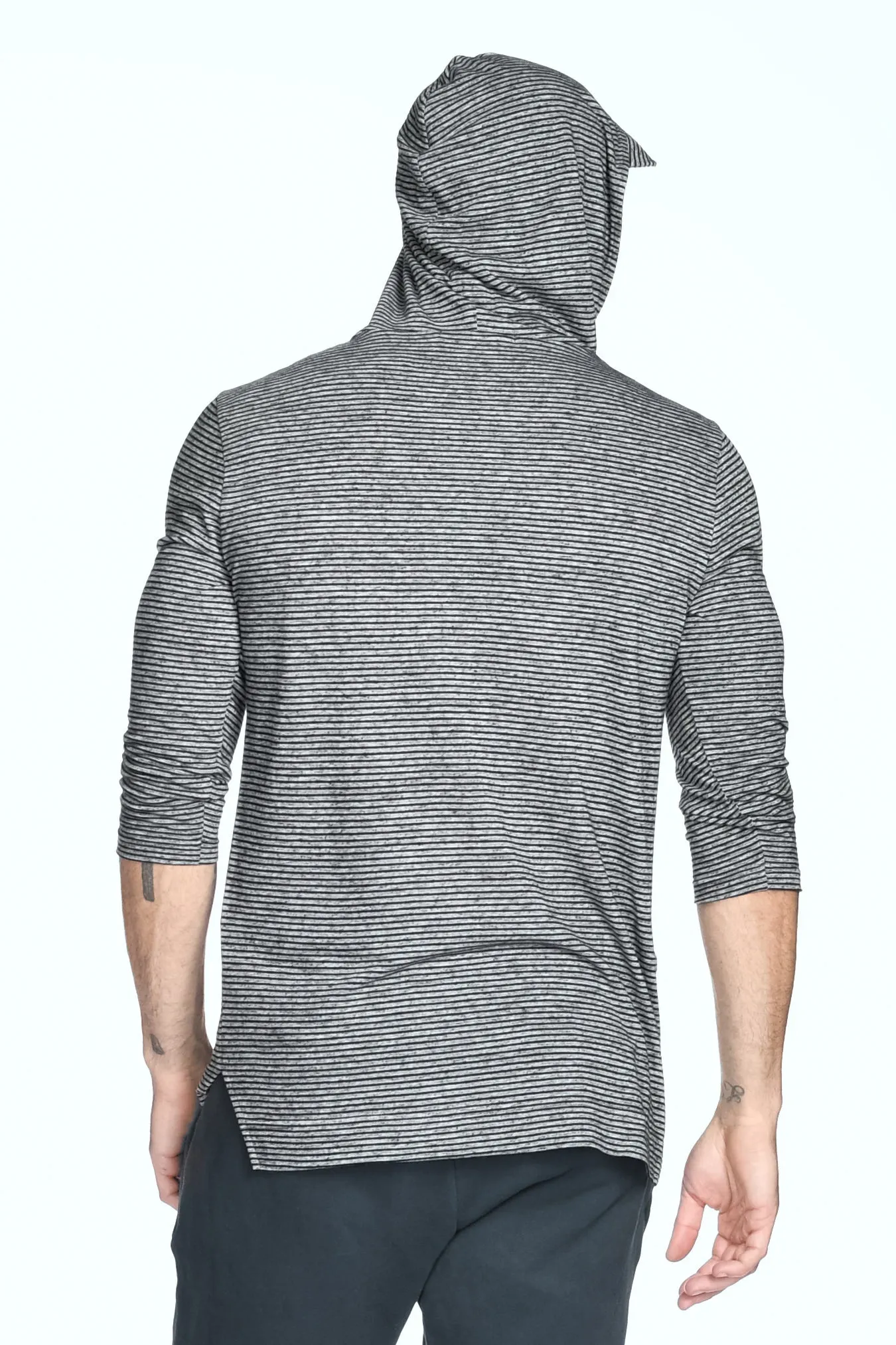 Men's 3/4 Sleeve Cowl Neck Visor Stripe Hoodie