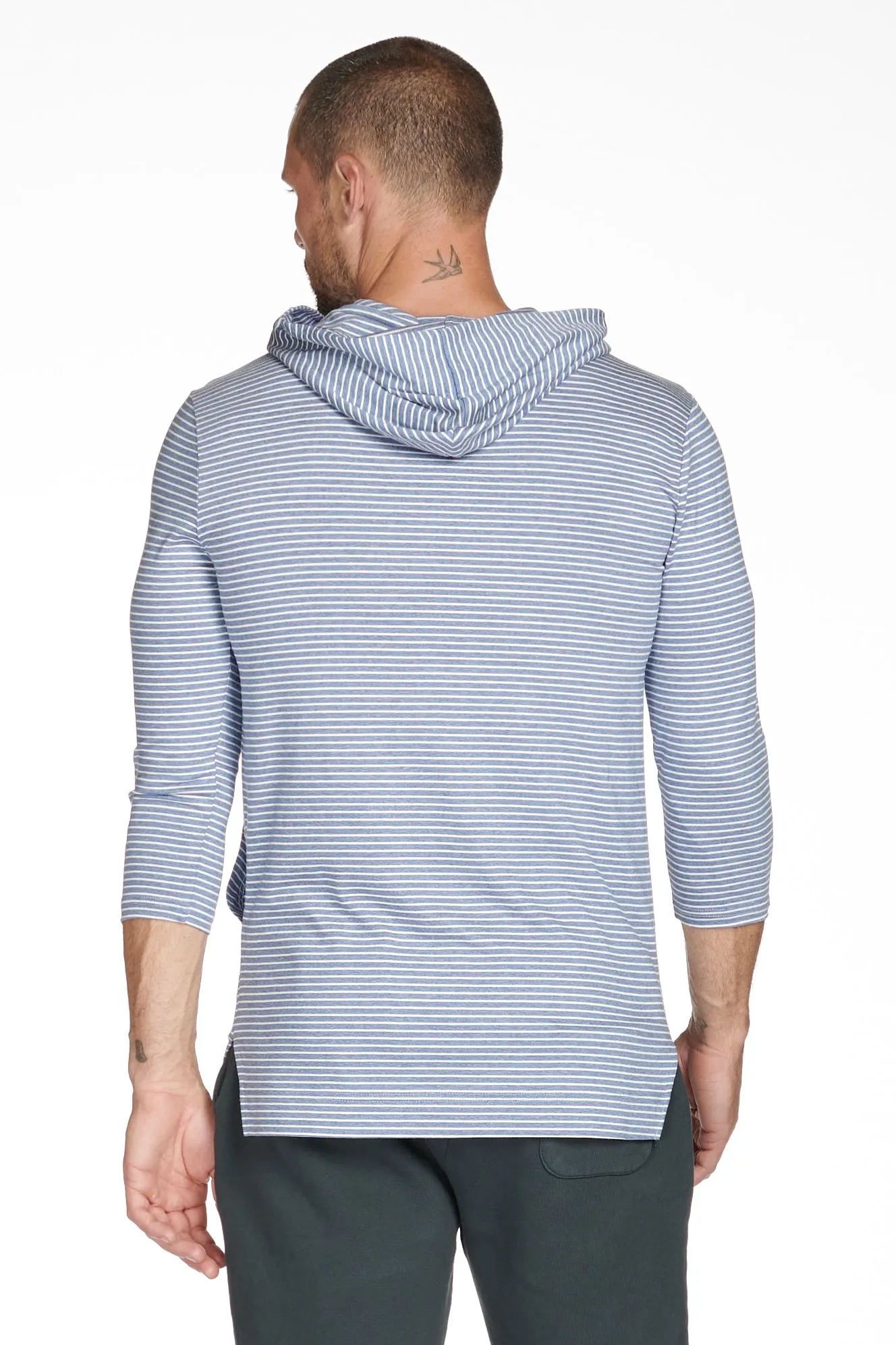 Men's 3/4 Sleeve Cowl Neck Visor Stripe Hoodie