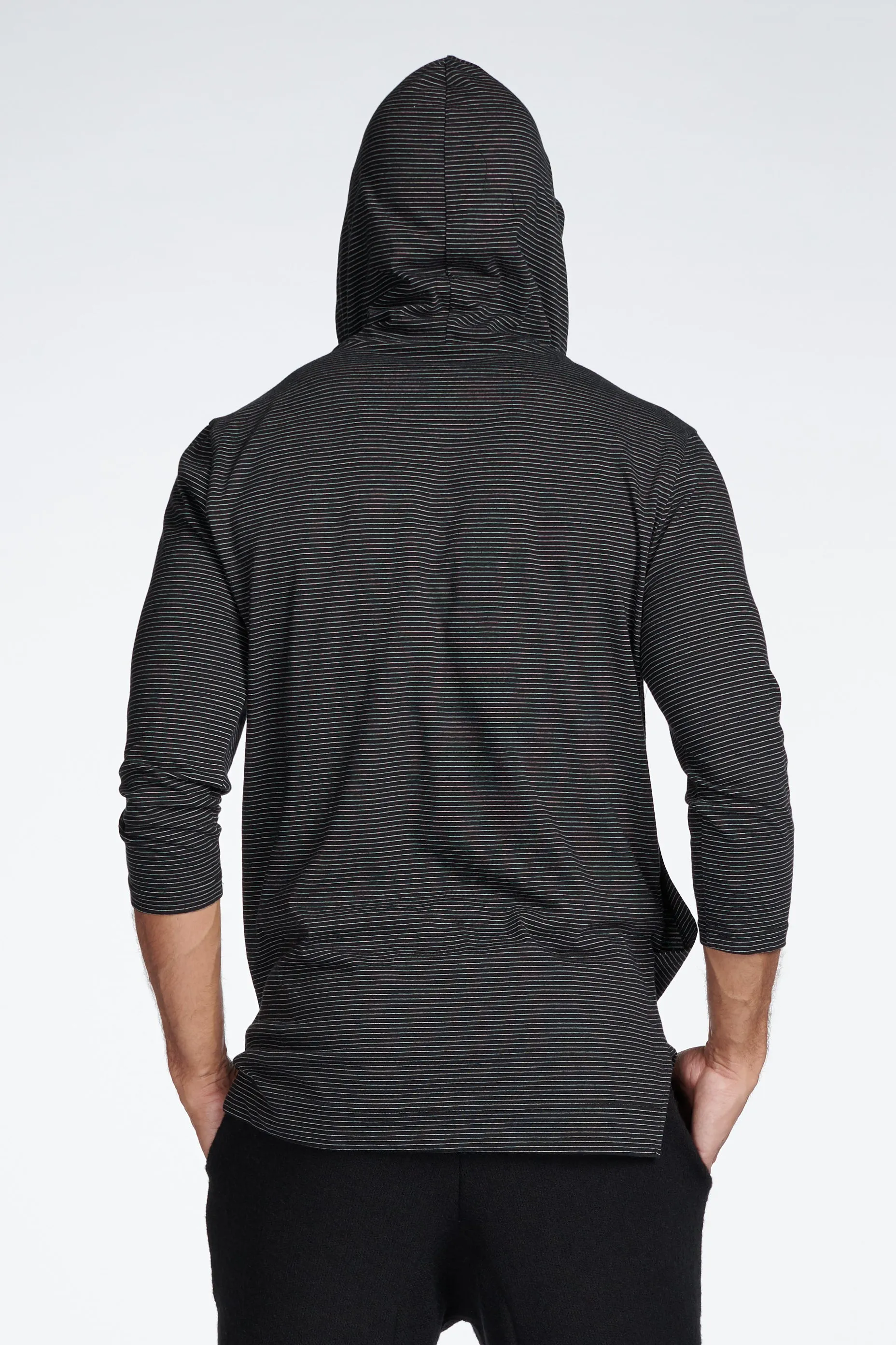 Men's 3/4 Sleeve Cowl Neck Visor Stripe Hoodie