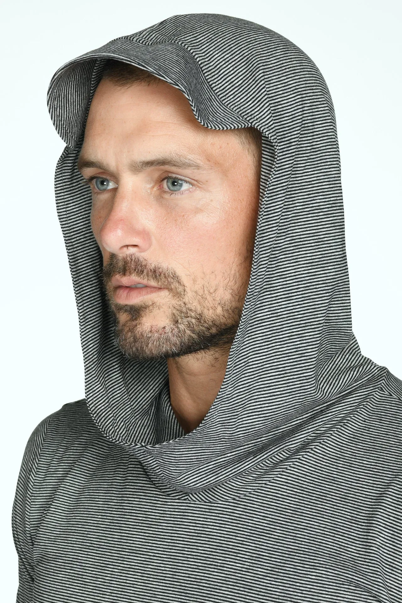 Men's 3/4 Sleeve Cowl Neck Visor Stripe Hoodie