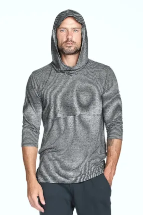 Men's 3/4 Sleeve Cowl Neck Visor Stripe Hoodie