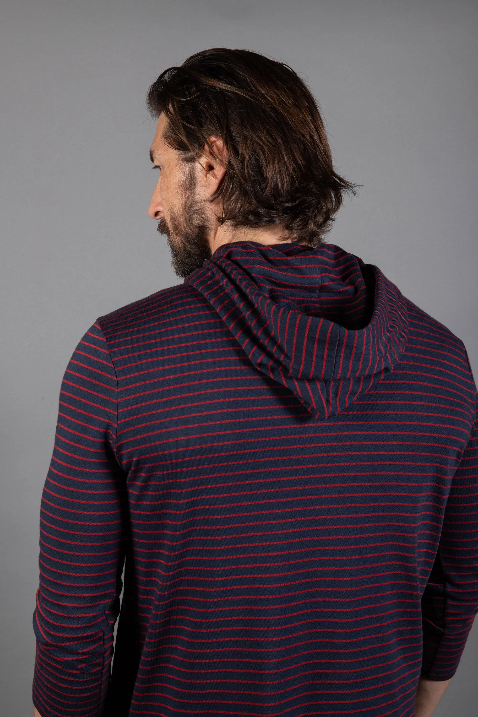 Men's 3/4 Sleeve Cowl Neck Visor Stripe Hoodie