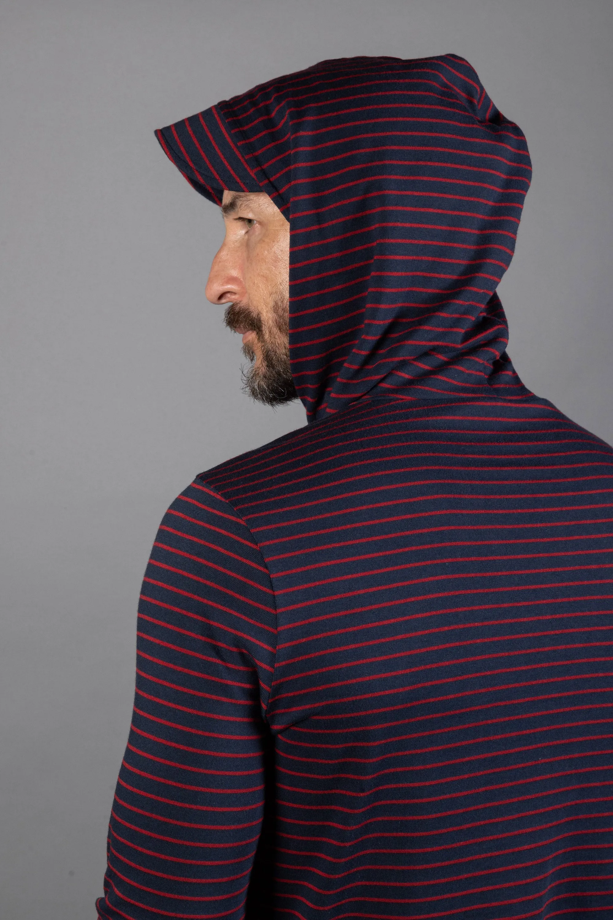 Men's 3/4 Sleeve Cowl Neck Visor Stripe Hoodie