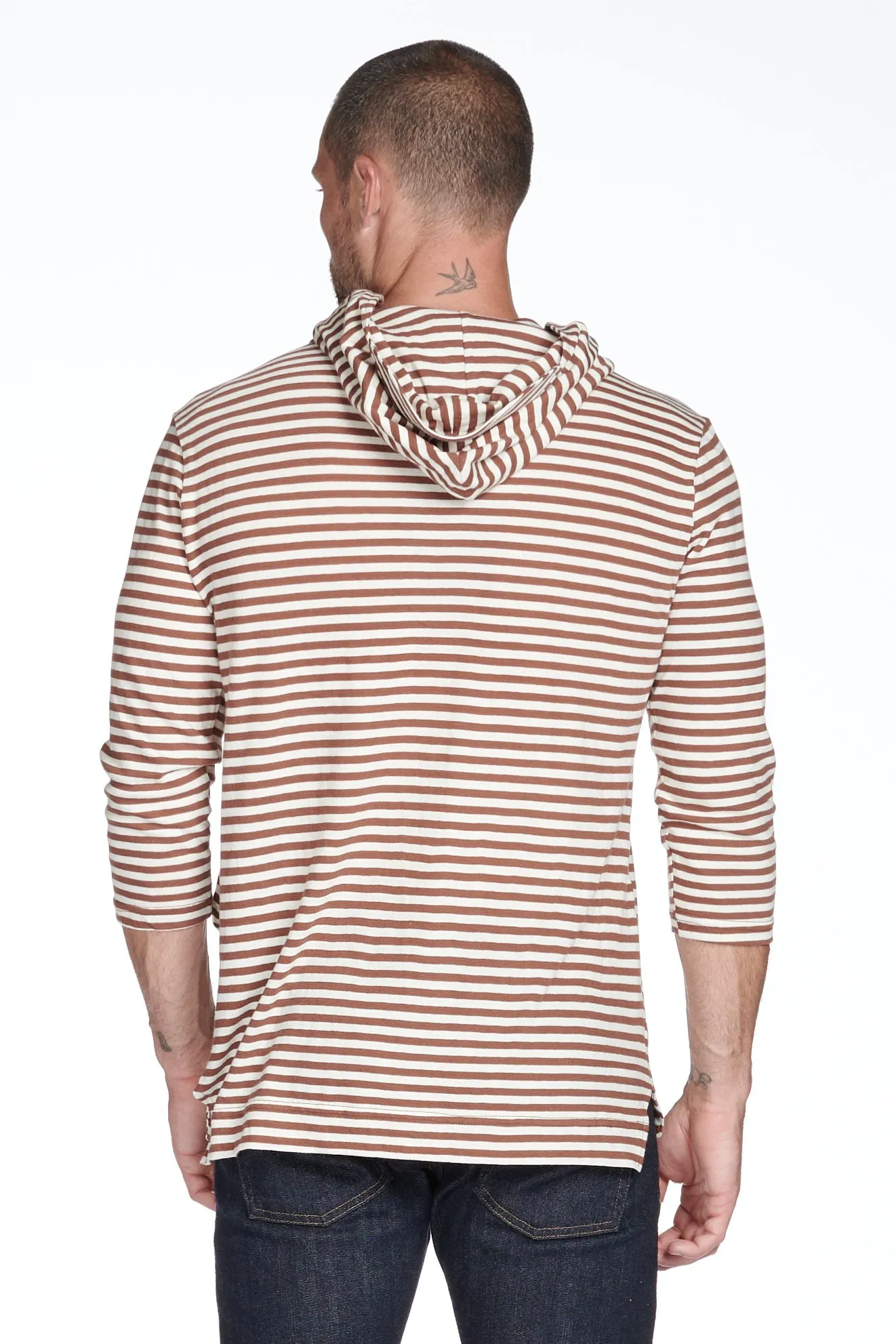 Men's 3/4 Sleeve Cowl Neck Visor Stripe Hoodie