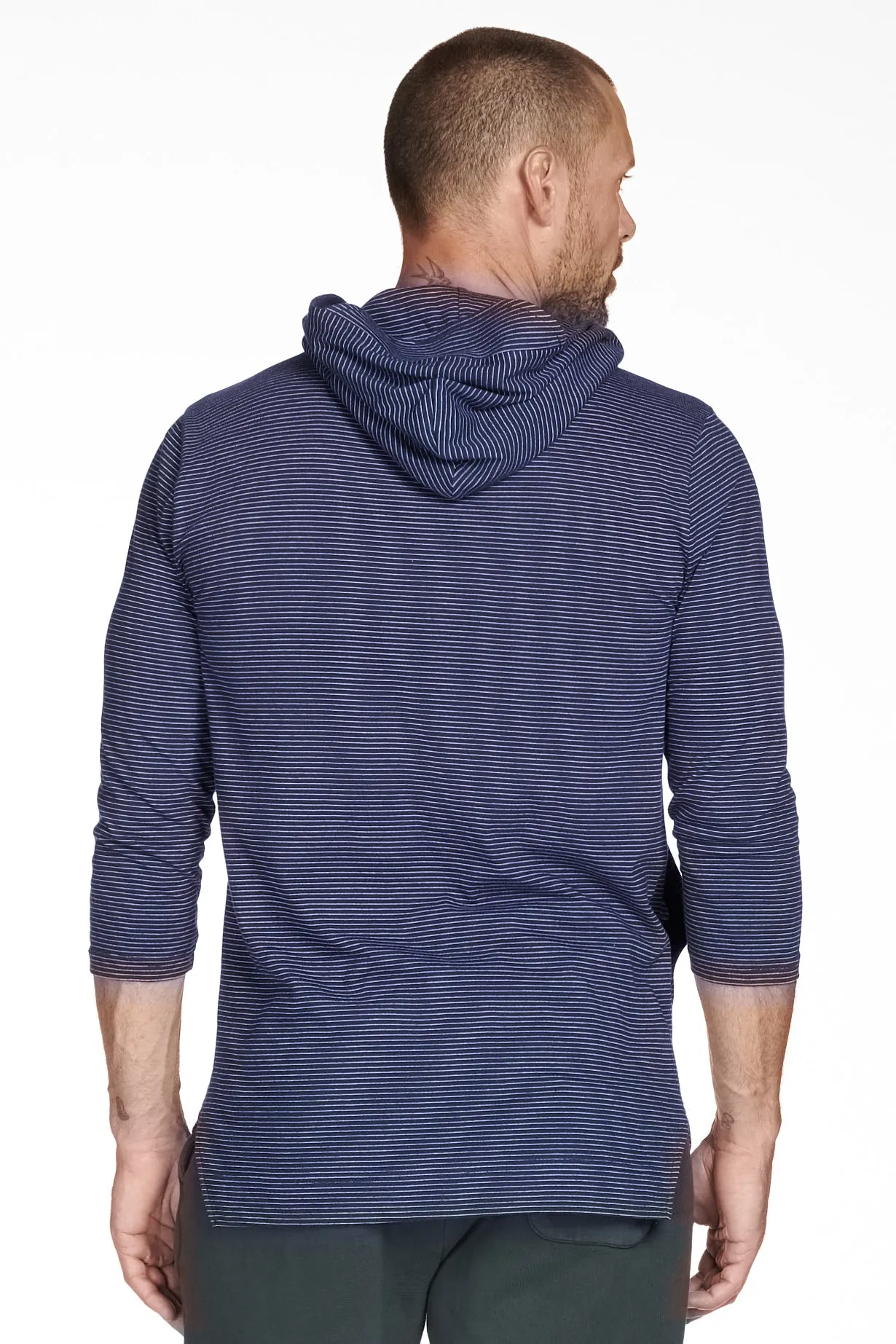 Men's 3/4 Sleeve Cowl Neck Visor Stripe Hoodie