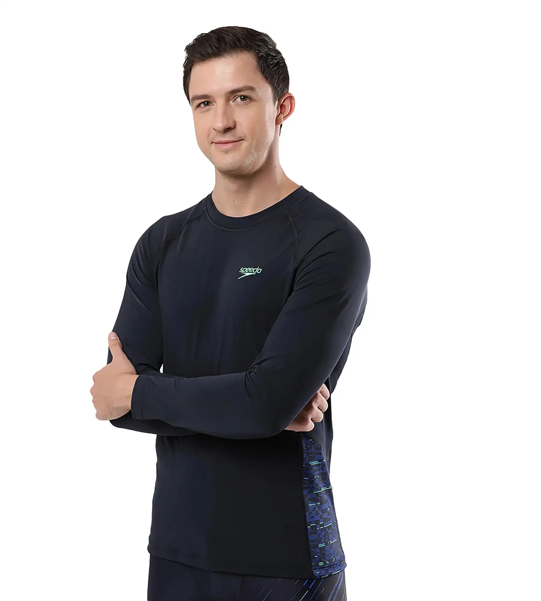 Men's Endurance Long Sleeve Splice Suntop - True Navy & Harlequin Green