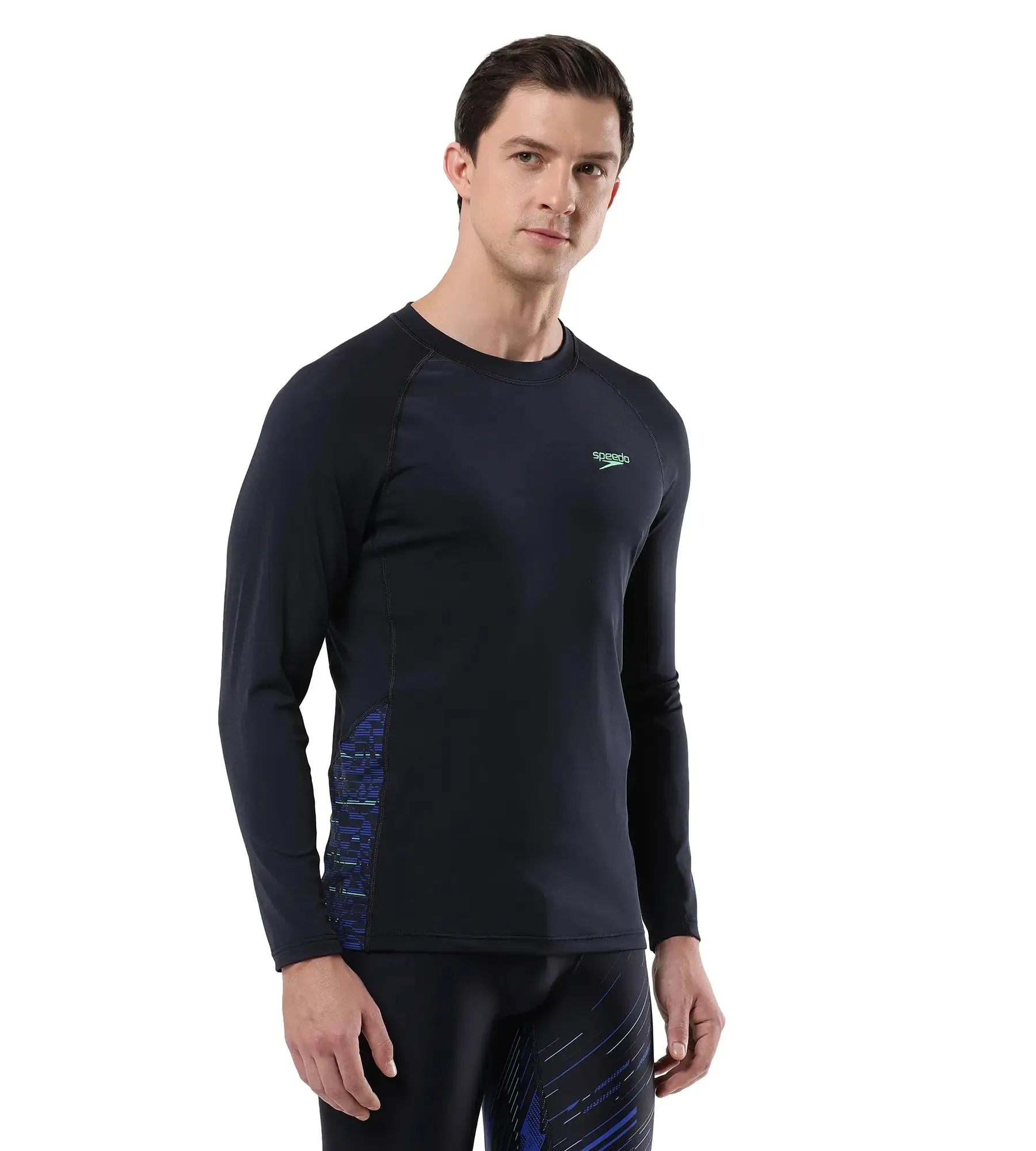 Men's Endurance Long Sleeve Splice Suntop - True Navy & Harlequin Green