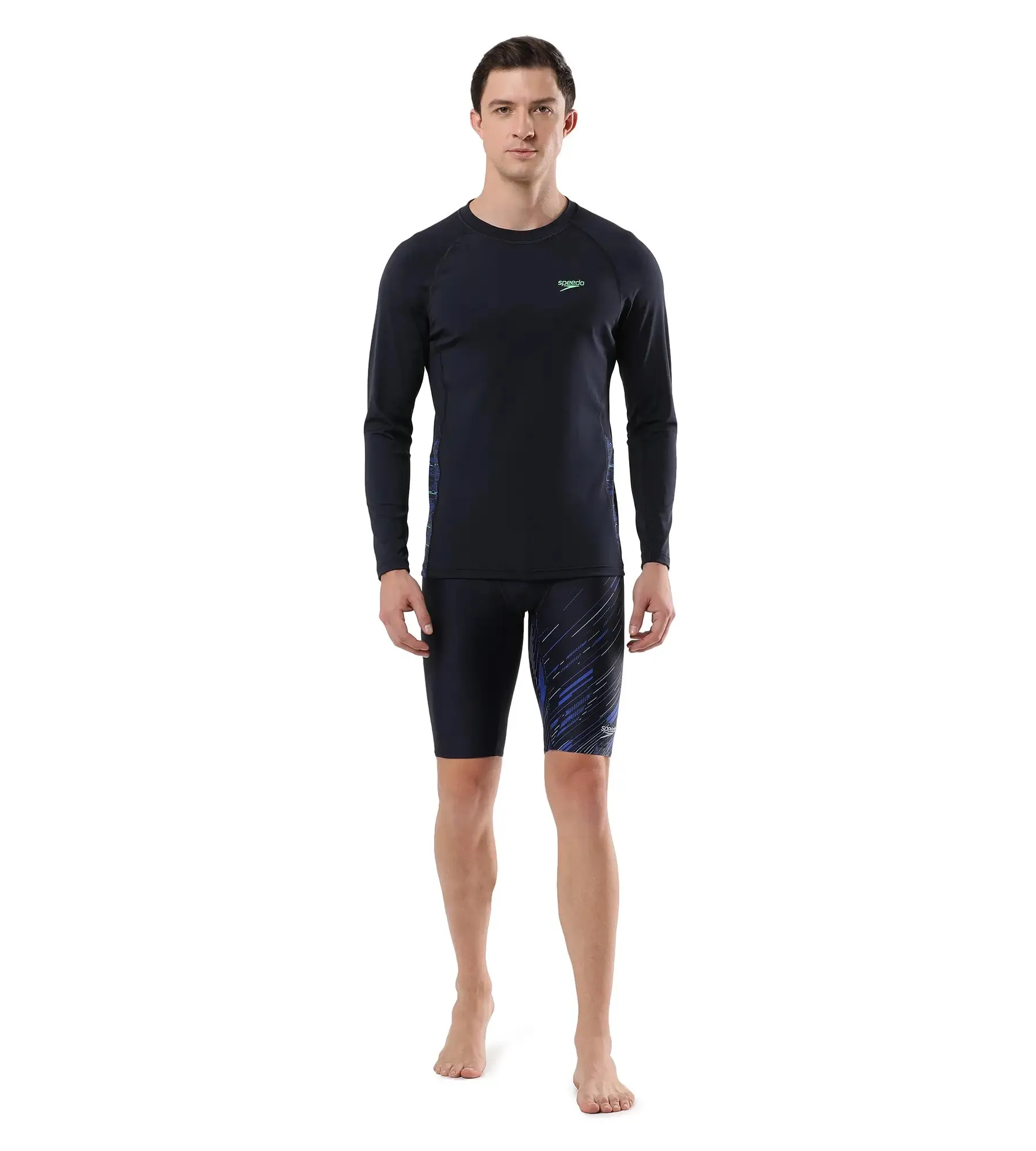 Men's Endurance Long Sleeve Splice Suntop - True Navy & Harlequin Green