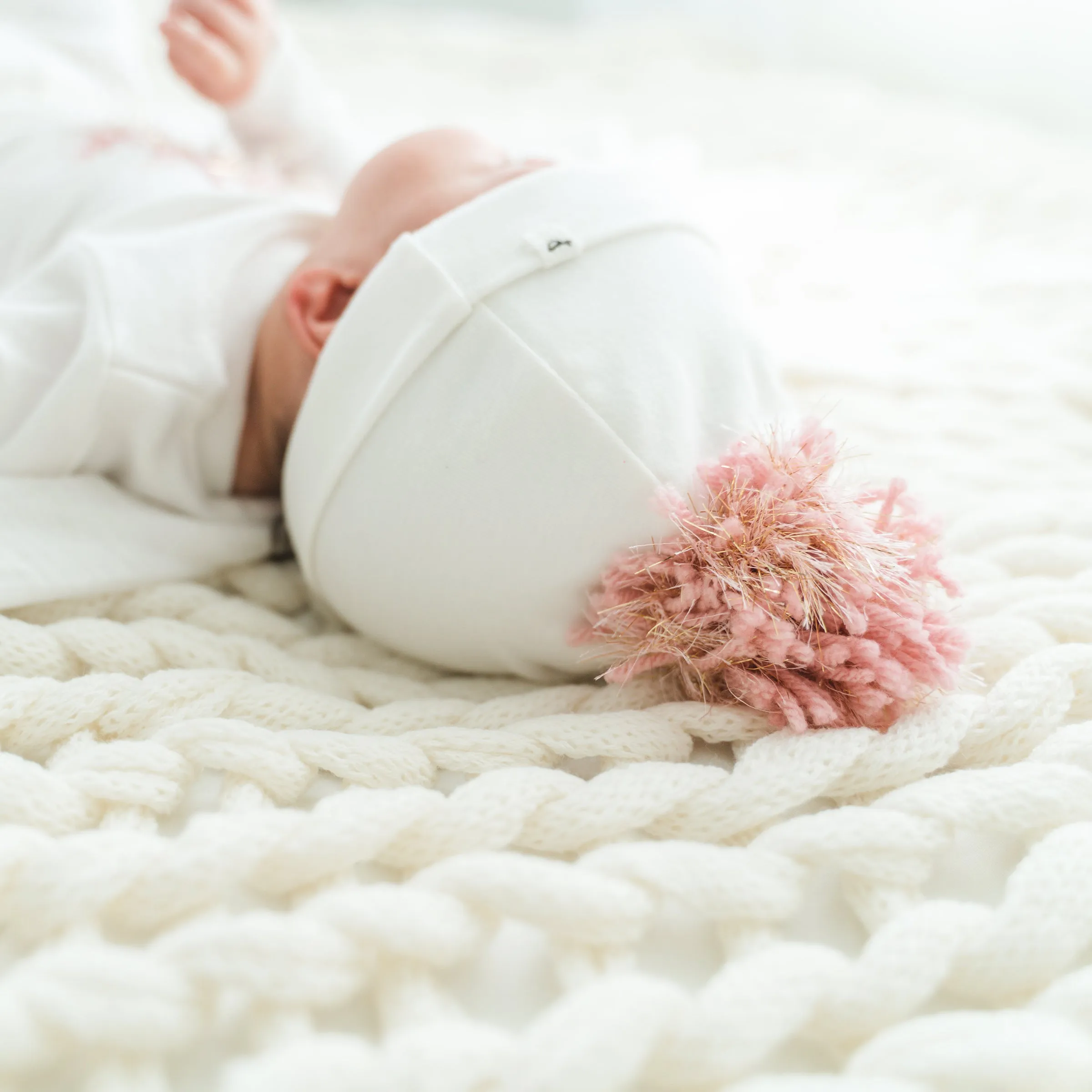 oh baby! Blush Pink/Gold Pom Hat - Cream