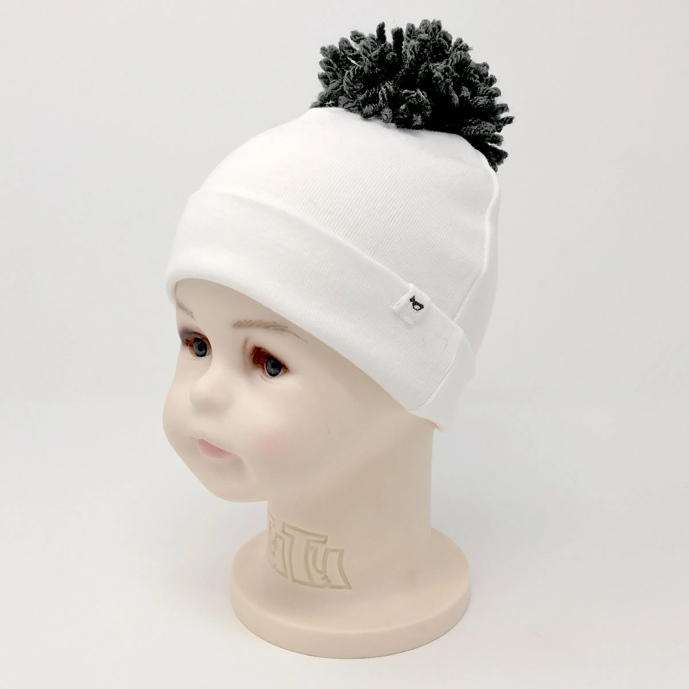 oh baby! Charcoal Yarn Pom Hat - Cream