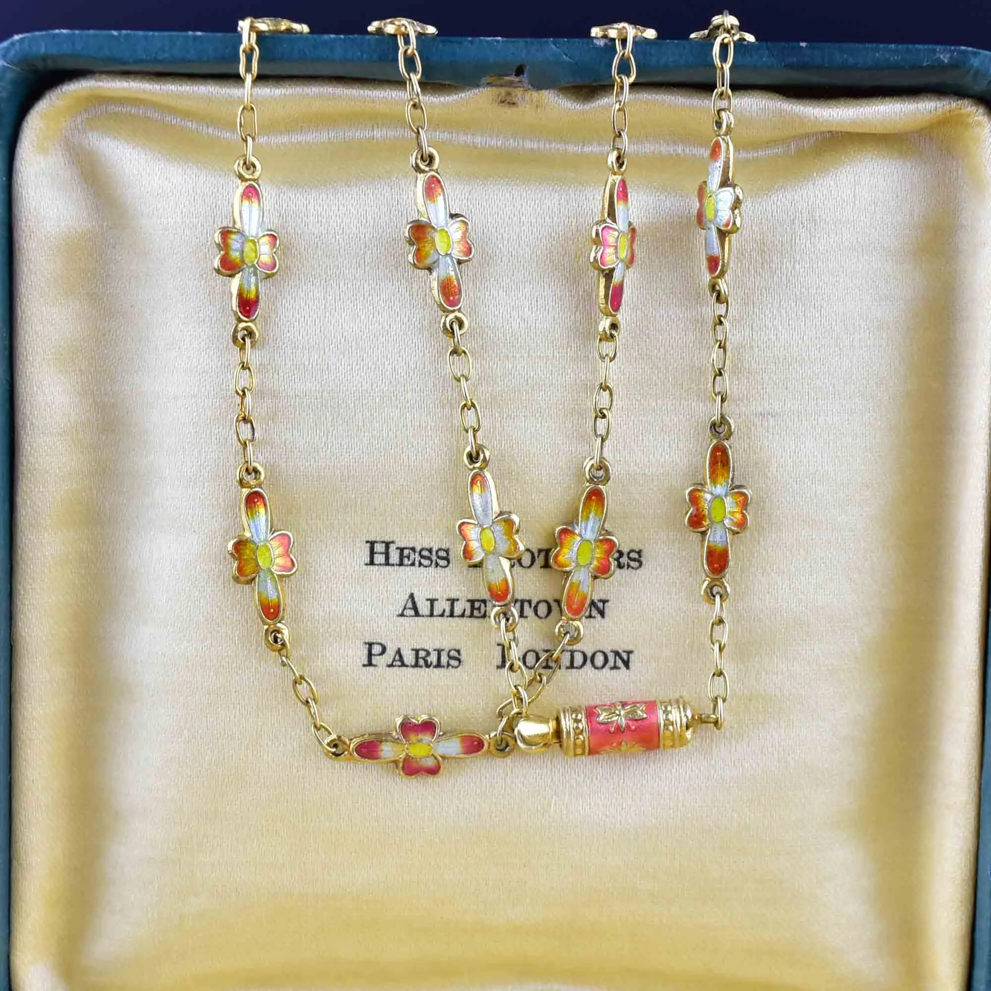 Orange Enamel Flower Chain Necklace