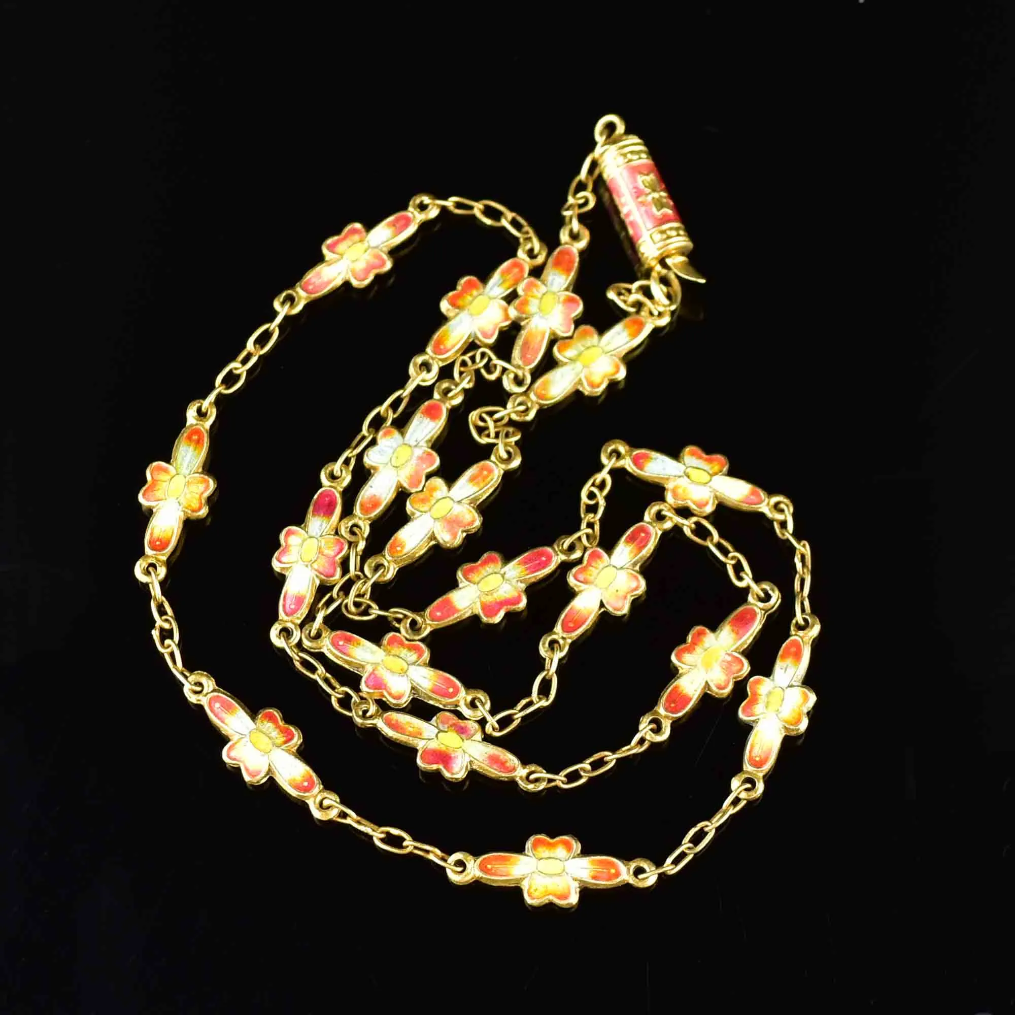 Orange Enamel Flower Chain Necklace