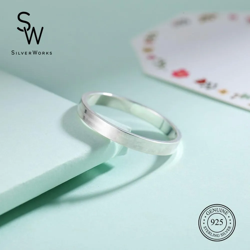 Sandblasted Couple Band Ring with Polished Line in Middle