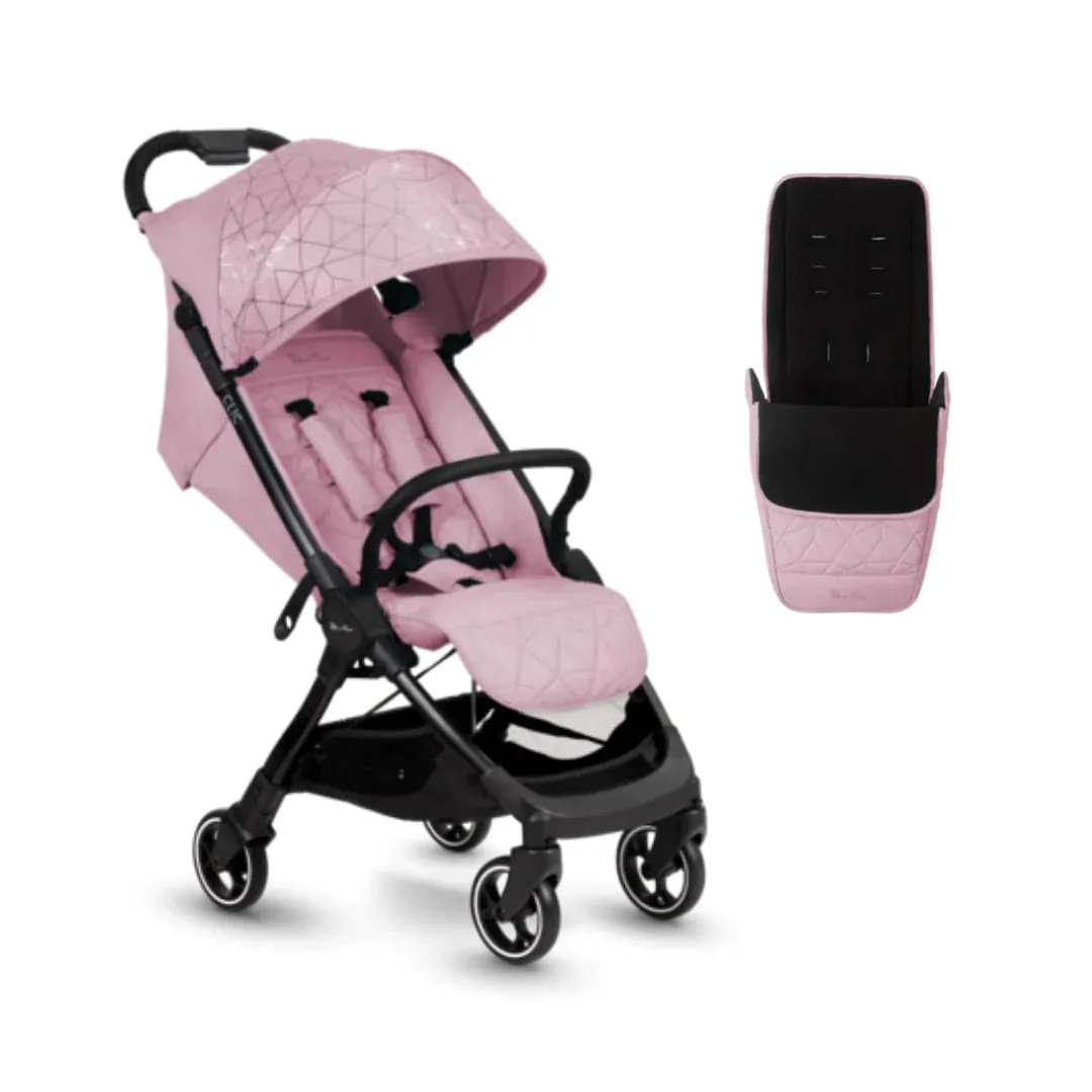 Silver Cross Clic Stroller, Footmuff & Raincover - Pink