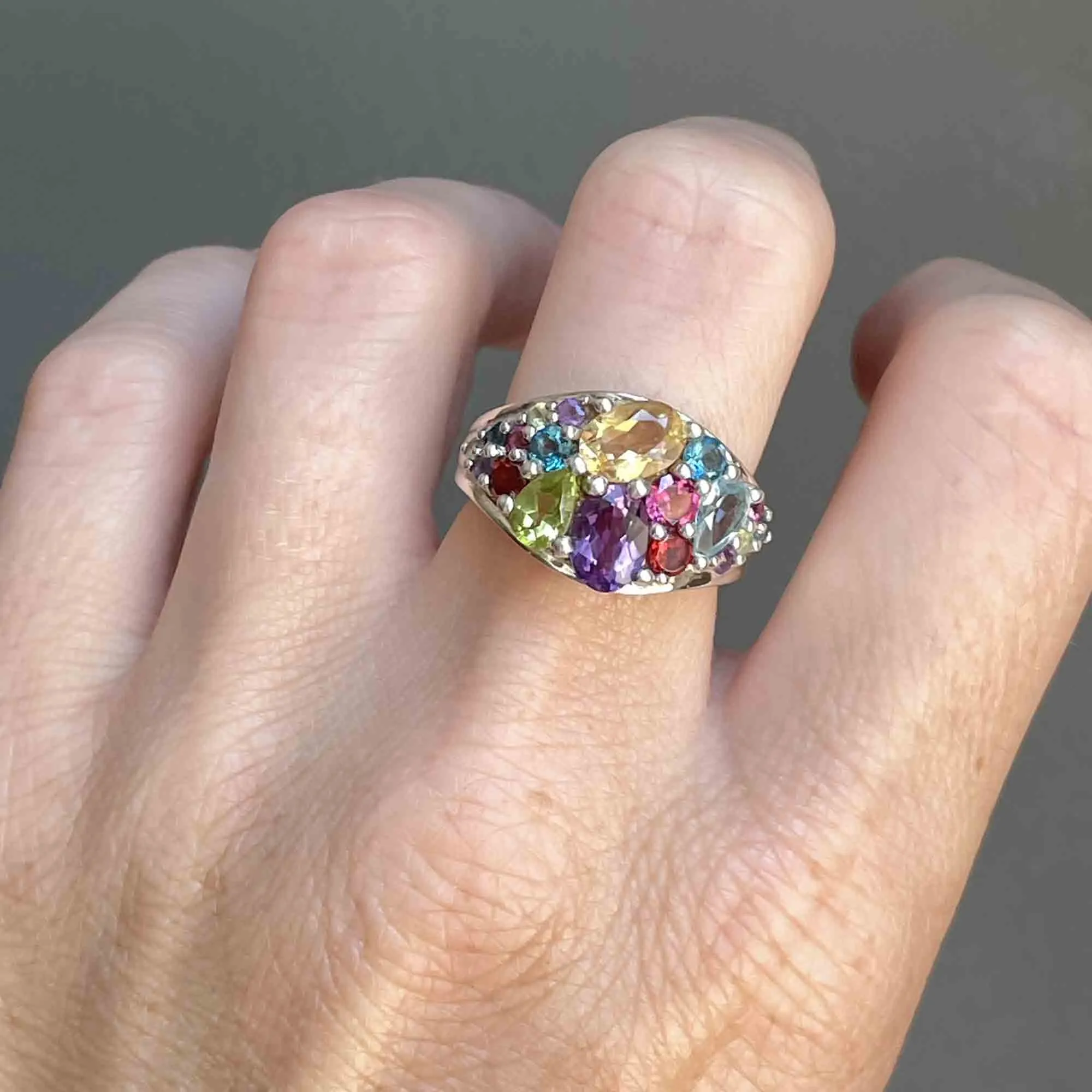 Silver Multi Gemstone Cluster Dinner Ring