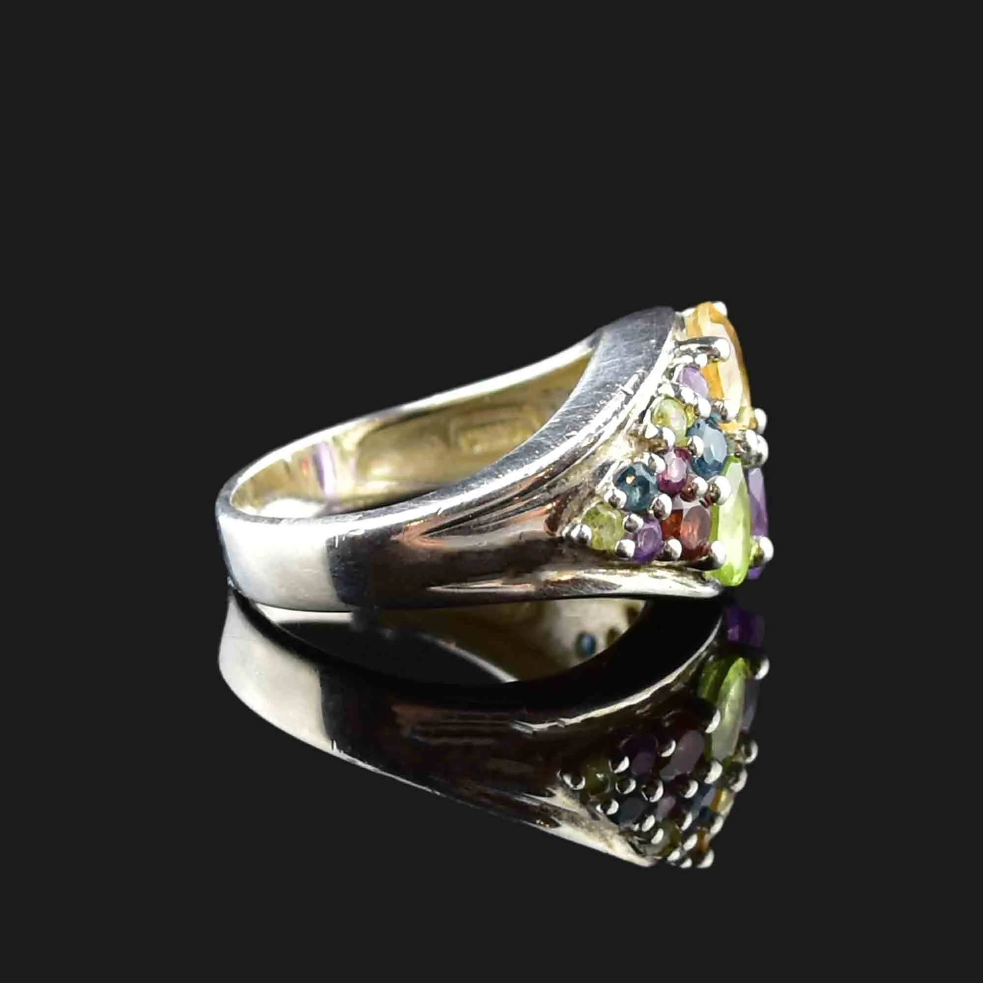 Silver Multi Gemstone Cluster Dinner Ring