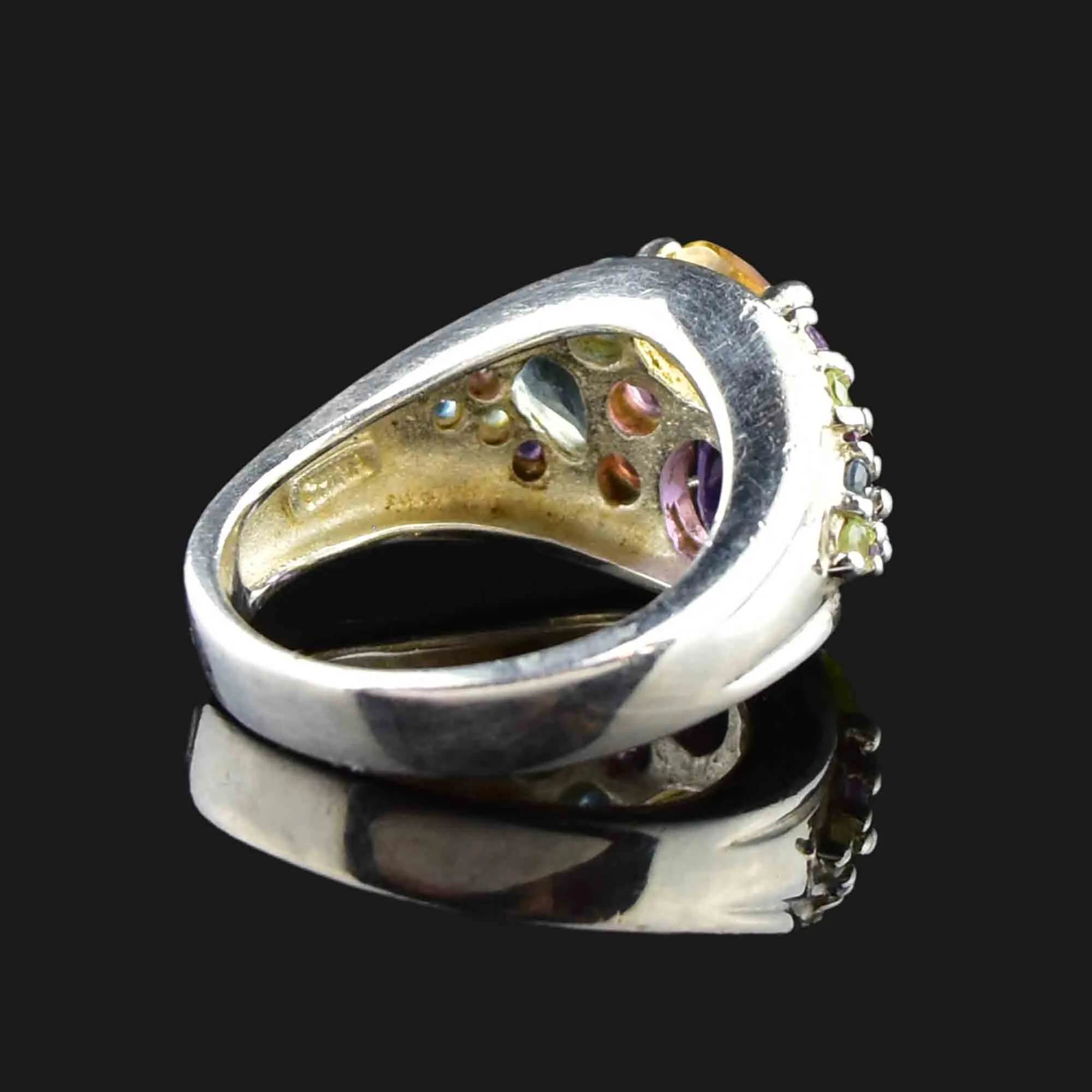 Silver Multi Gemstone Cluster Dinner Ring