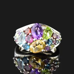 Silver Multi Gemstone Cluster Dinner Ring