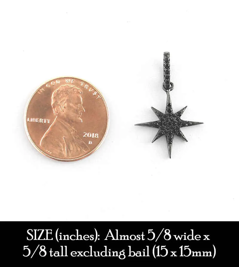 Small Black Starburst Star Pendant, Black Rhodium w/ Black CZ Crystals