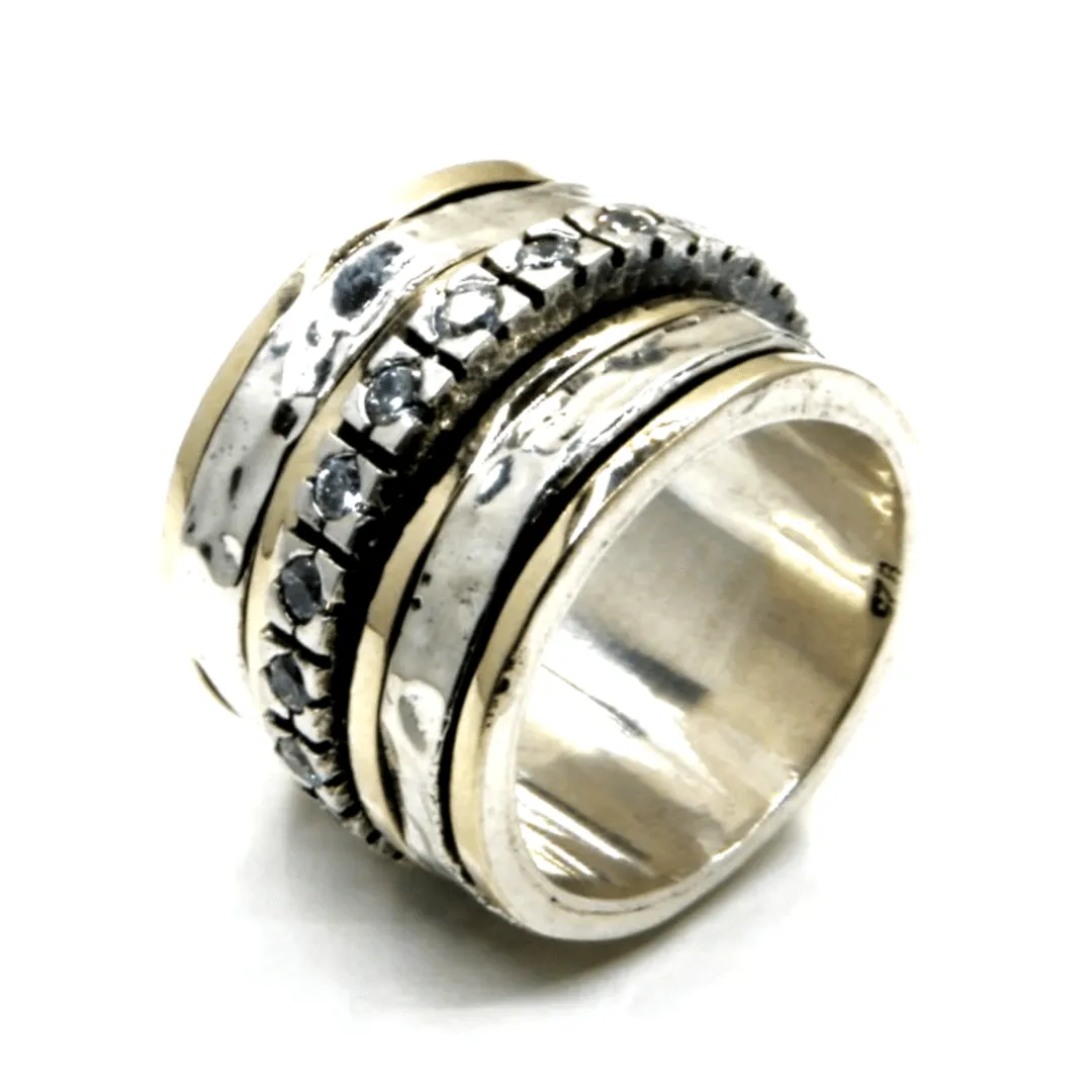 Spinner ring for woman, fashionable spinning rings, silver gold CZ ring