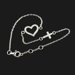 Sterling Silver Diamond Heart Cross Bracelet