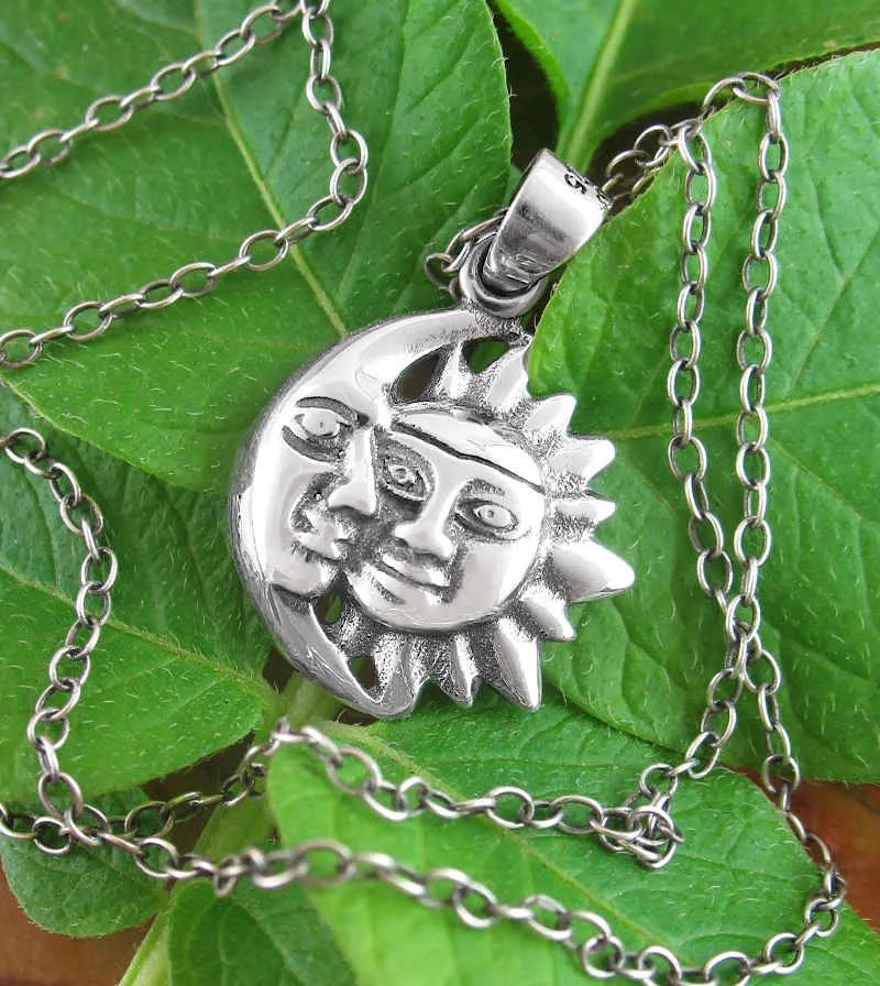 Sun & Moon Celestial Pendant with Faces