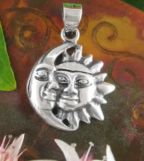 Sun & Moon Celestial Pendant with Faces